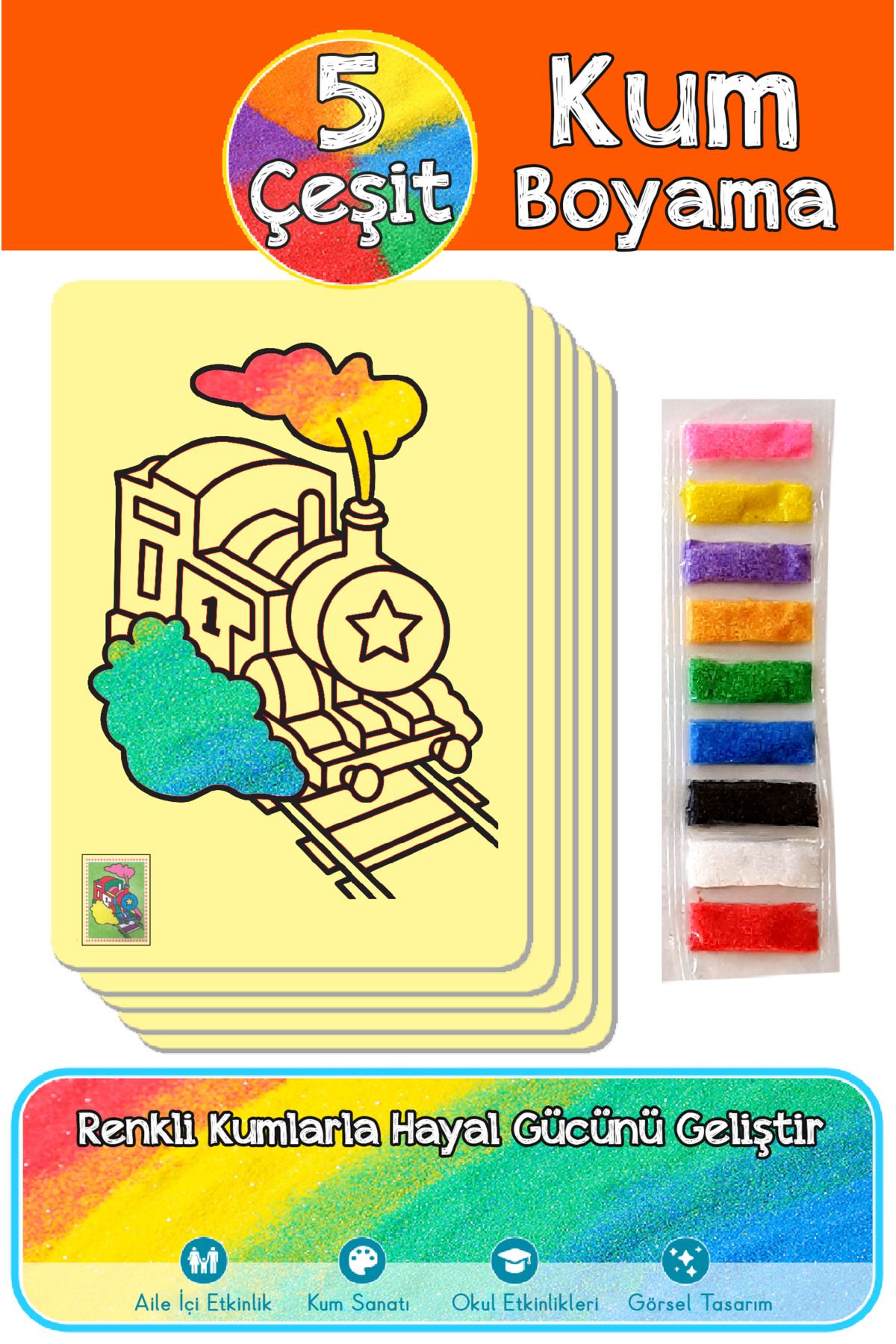 Turuncu Paket A4 Boyutu 5 Farklı Kum Boyama Etkinliği