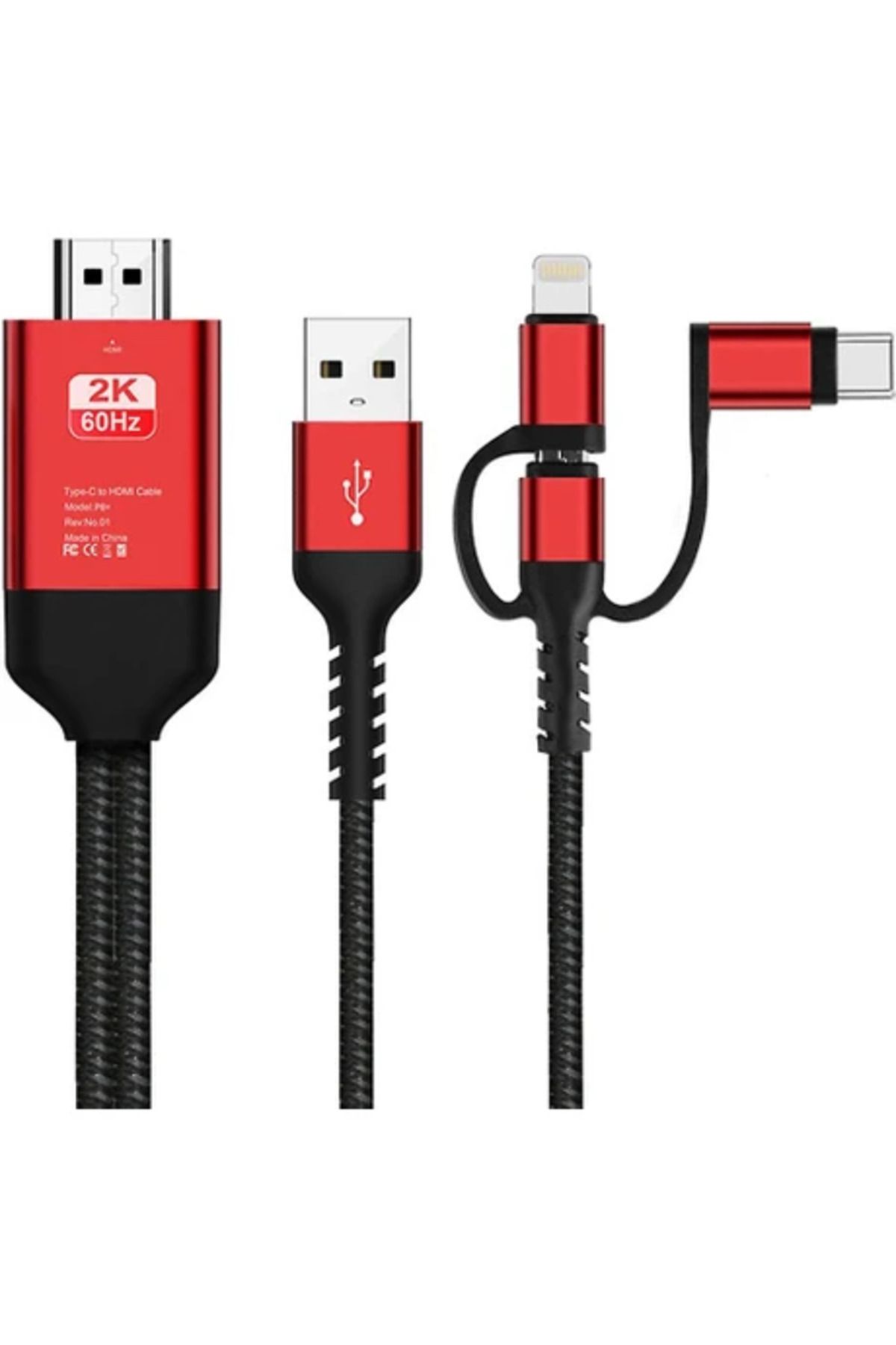 Htun 3 Arada 1 Mhl USB Tip C Ila HDMI Kablosu 1080P Hd Tv Adaptörü Android & Amp;ios (Kırmızı)