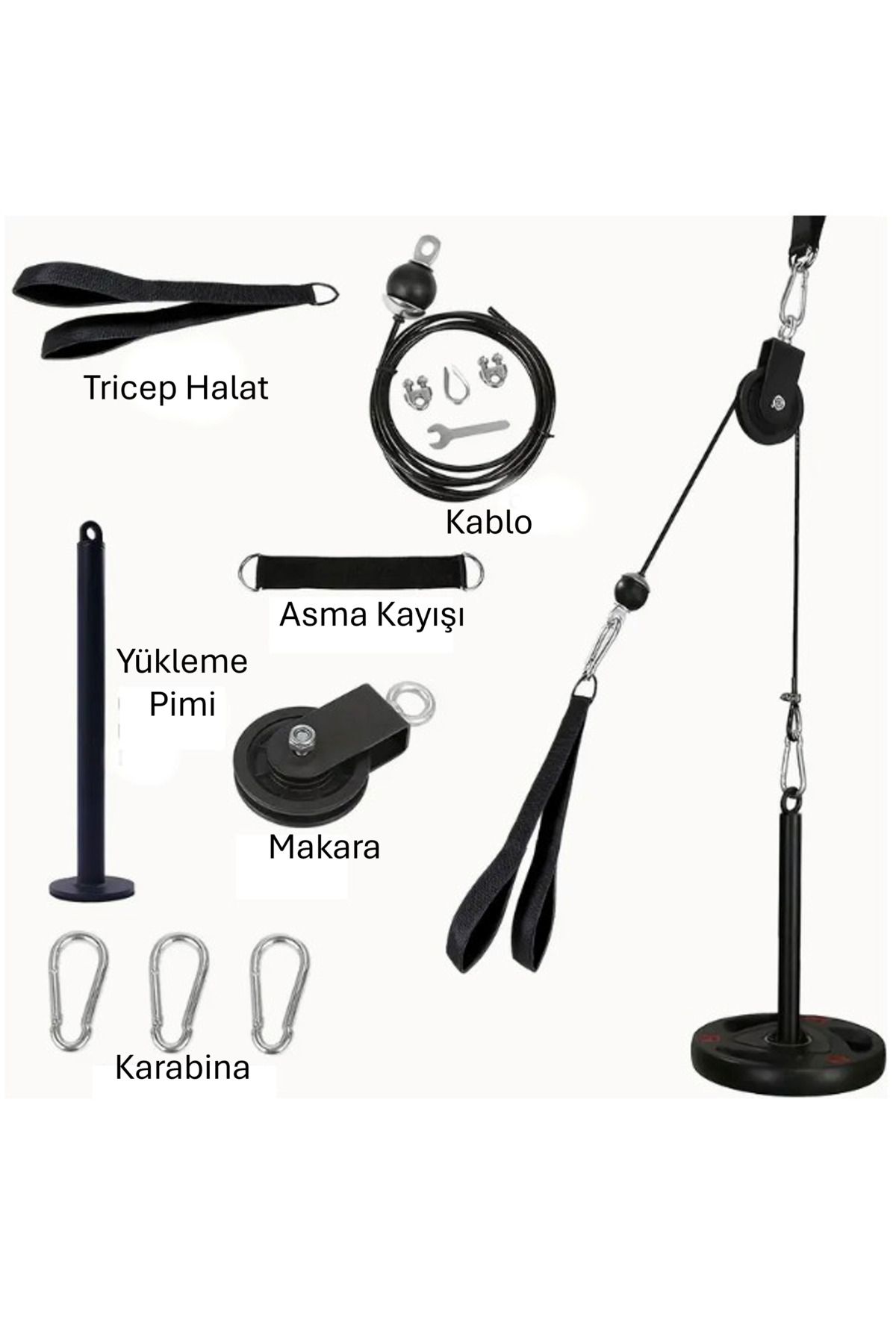Makara Kablo Fitness Seti Triceps - Biceps - Sırt Çekiş Çalışma İstasyonu