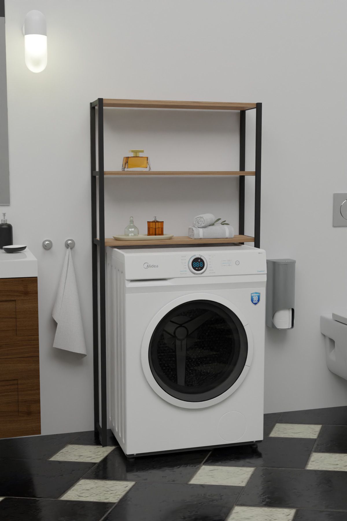 Kahverengi Çamaşır Makinesi Üstü Düzenleyici Banyo Dolabı Makina Üstü Dolap Raf Netatrade1925
