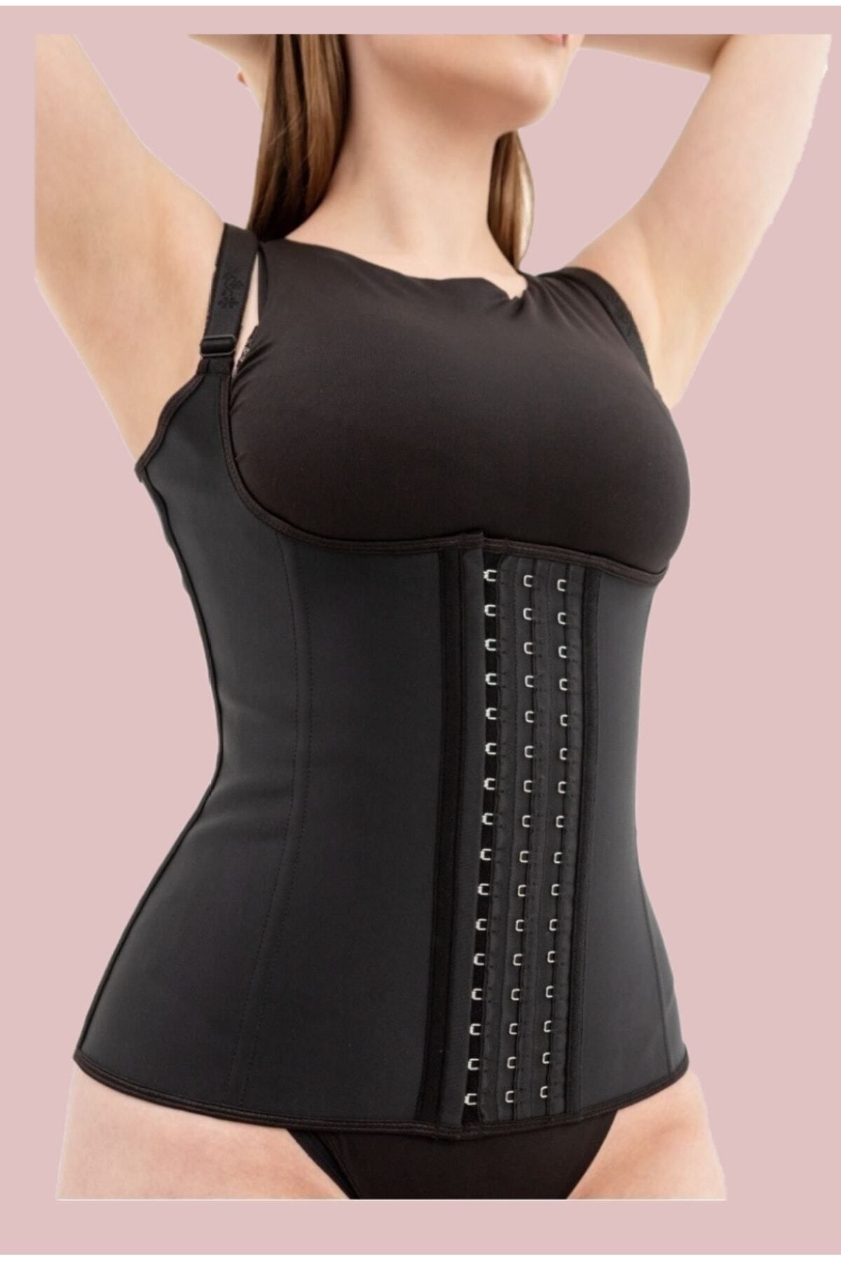 Trigoso Model 4 Kademeli Askılı Latex Göbek Şekillendirici Bel Şekillendirici Siyah Renk