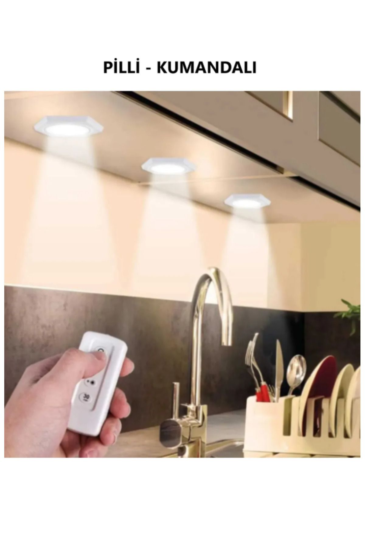 Masa Lambası Mutfak Tezgah Altı Banyo Dolabı Dolap İçi Kablosuz 3Lü Kumandalı Ve Pilli Led Işık