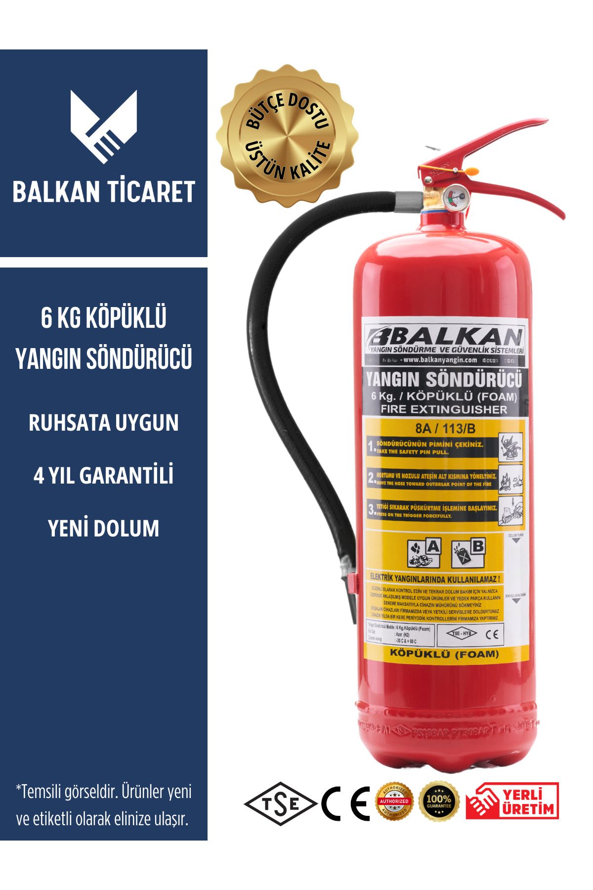6kg Ruhsata Uygun Köpüklü Yangın Söndürme Tüpü - Yeni Tip