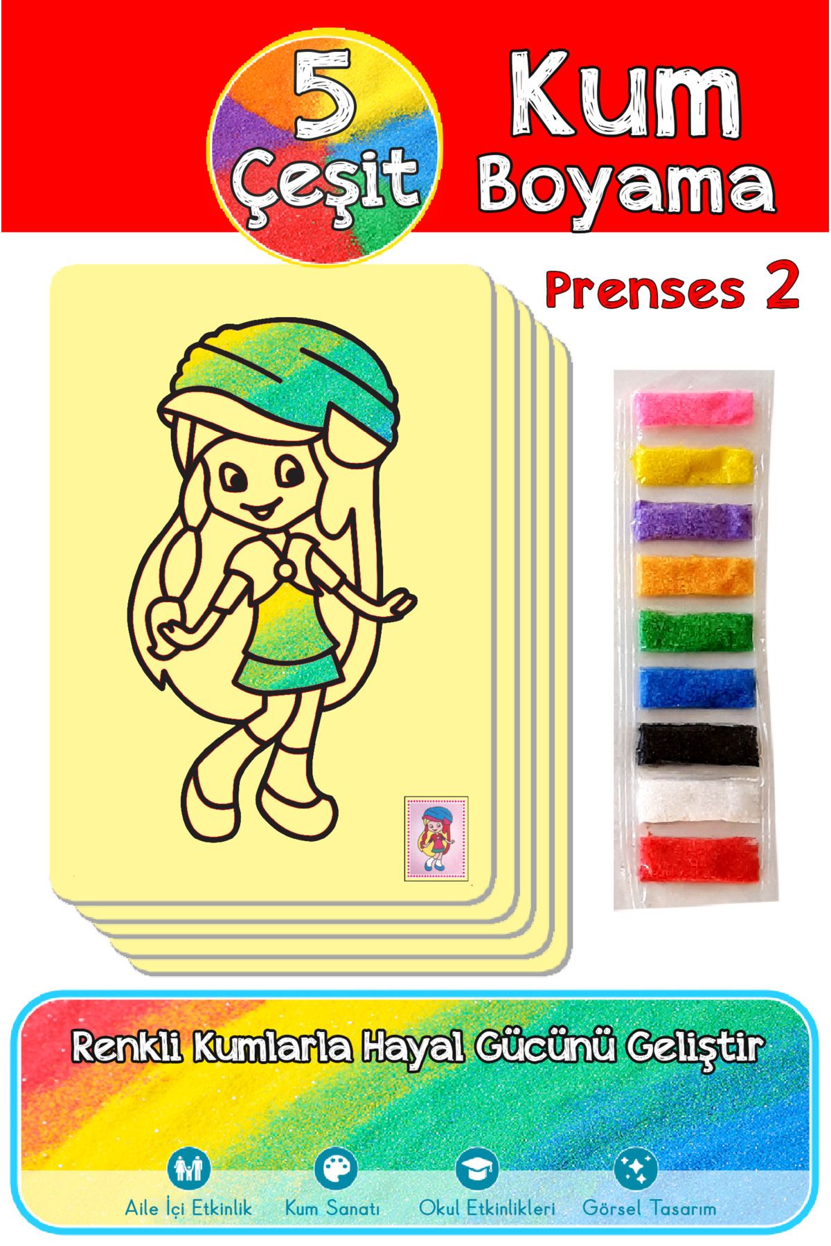 Kırmızı Prenses Paket A4 Boyutu 5 Farklı Kum Boyama Etkinliği