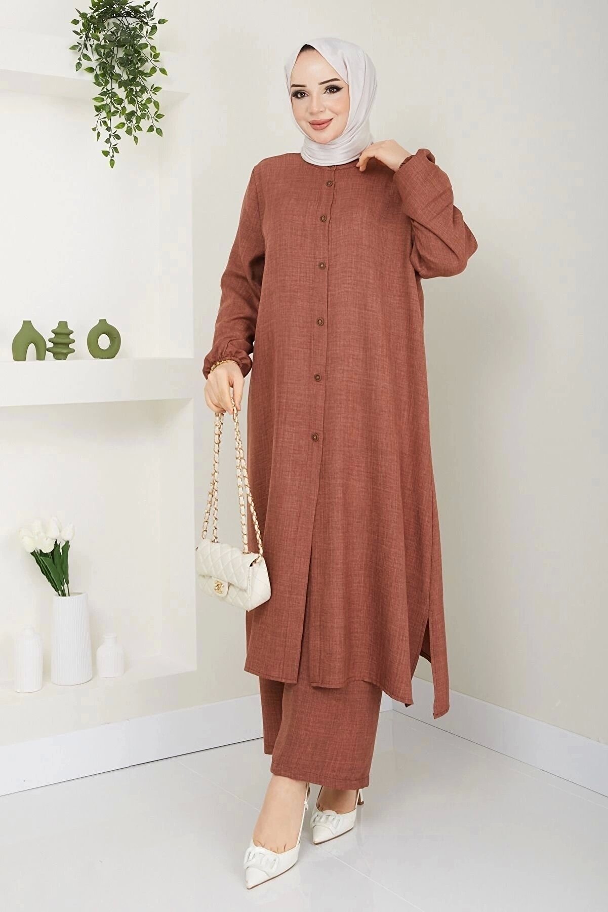 Uzun  İkili Tesettür Tunik Takım