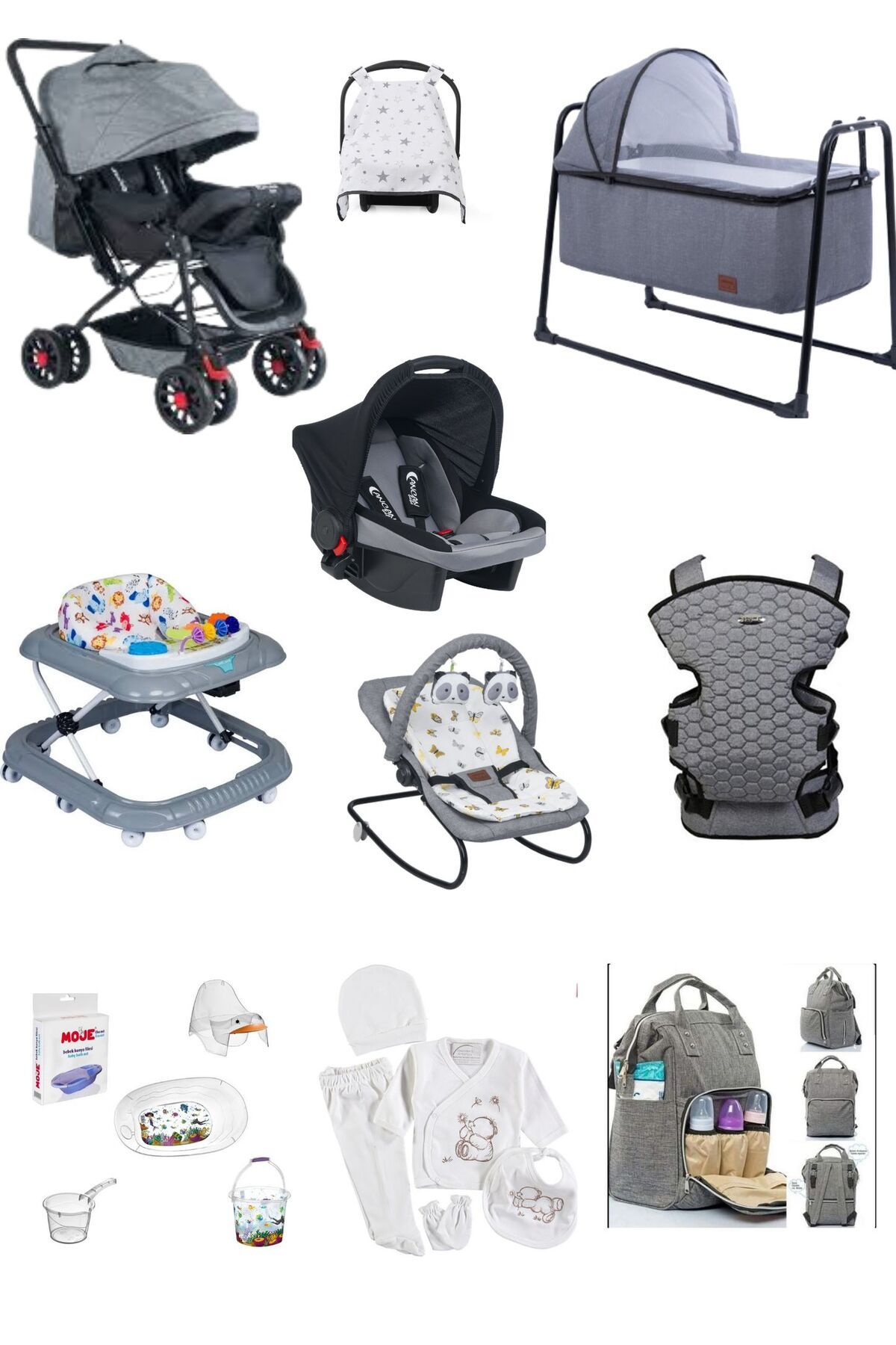 Cancanbebe 18 Parça Bebek Çeyiz Seti Bebek Arabası Beşik Banyo Seti Puset