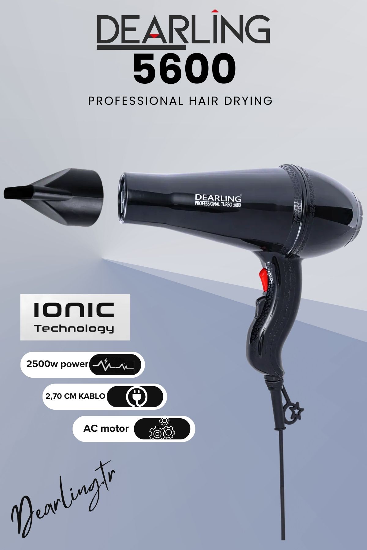 2500w Profesyonel Kuaför Tipi Fön Makinesi | Ac Motor | 2 Isı/hız Ayarı | 2 Yıl Garantili