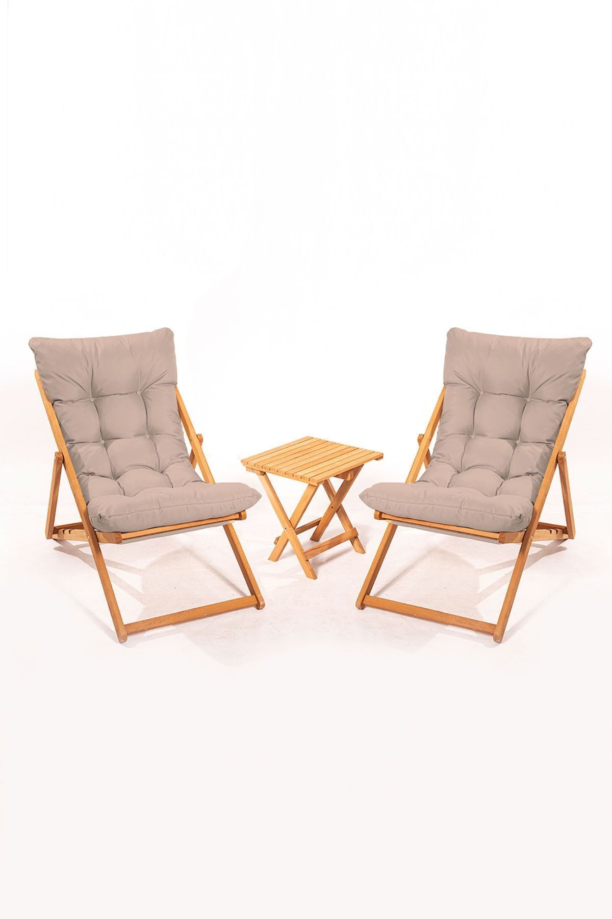 2 1 Nora Şezlong Seti Bahçe-balkon-teras-plaj-kafe Katlanır Set - Vizon
