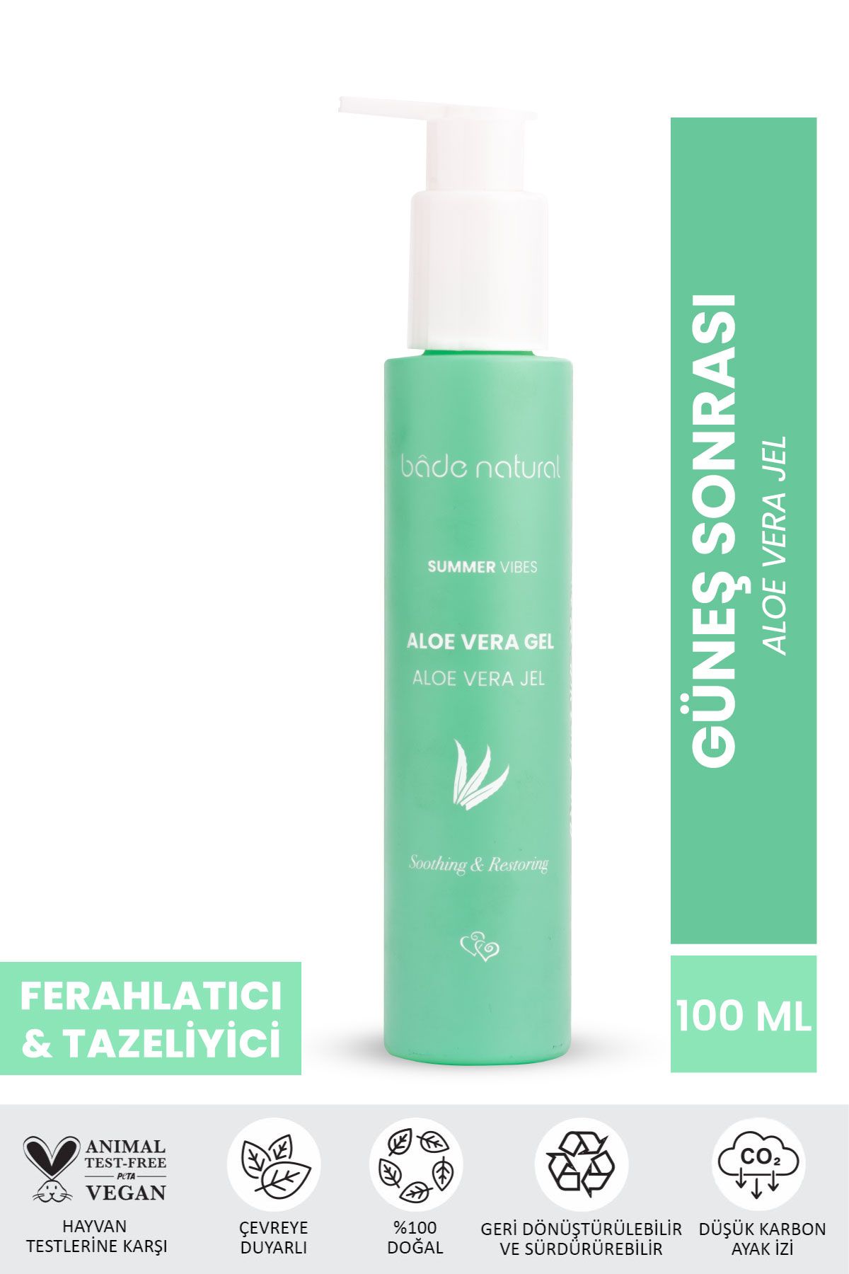 Aloe Vera Jel Güneş Sonrası Nemlendirici %100 Doğal 100 ml