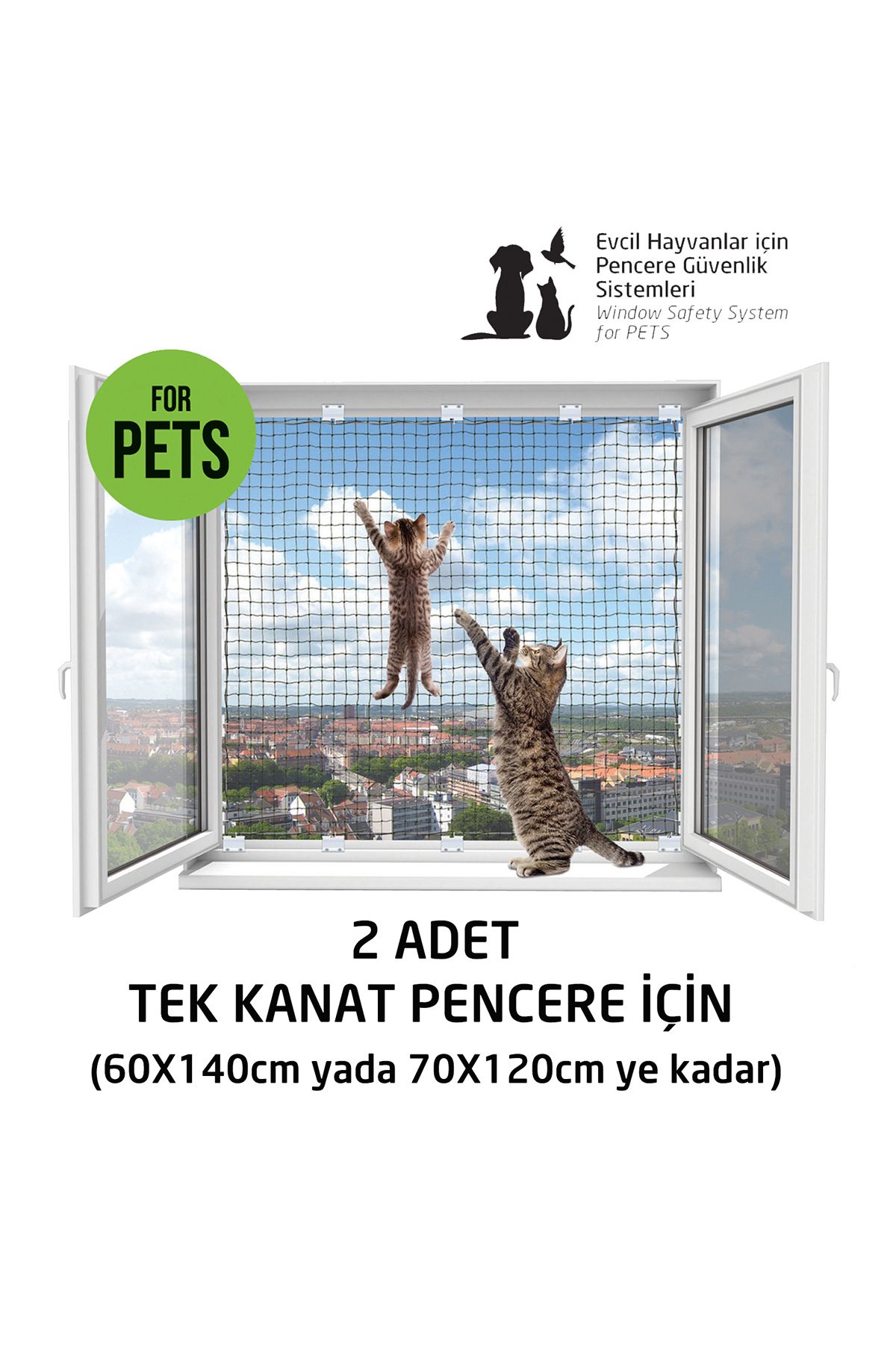 Pets – Kediler Için Pencere Güvenlik Ağı, Kedi Filesi Sistemi – 2 Li Ekonomik Kutu