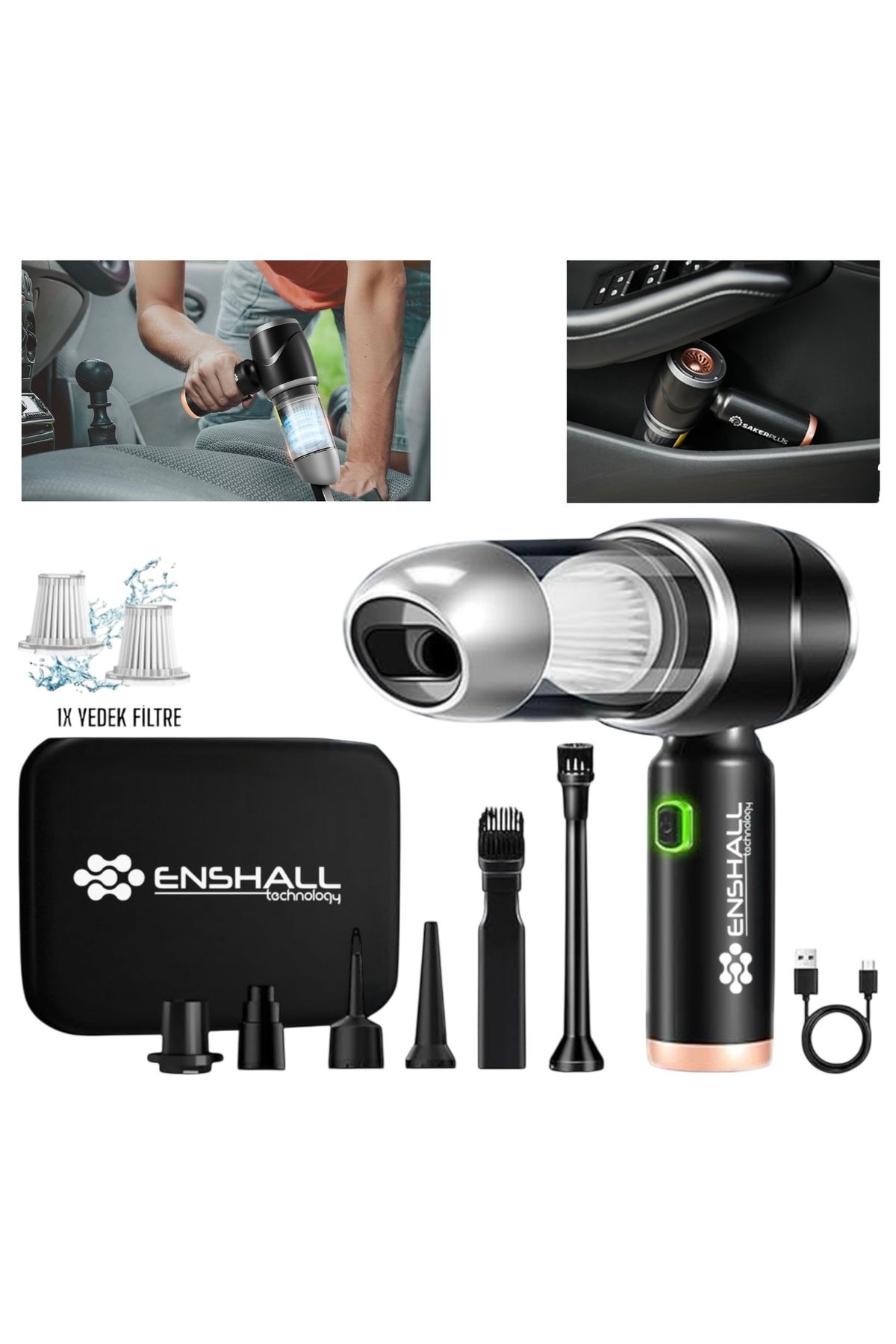 Yeni Çantalı Araç Içi Mini Şarjlı Süpürge 12000 Pa Ev Ofis Fırçasız Motor 3ın1 Güçlü Emiş