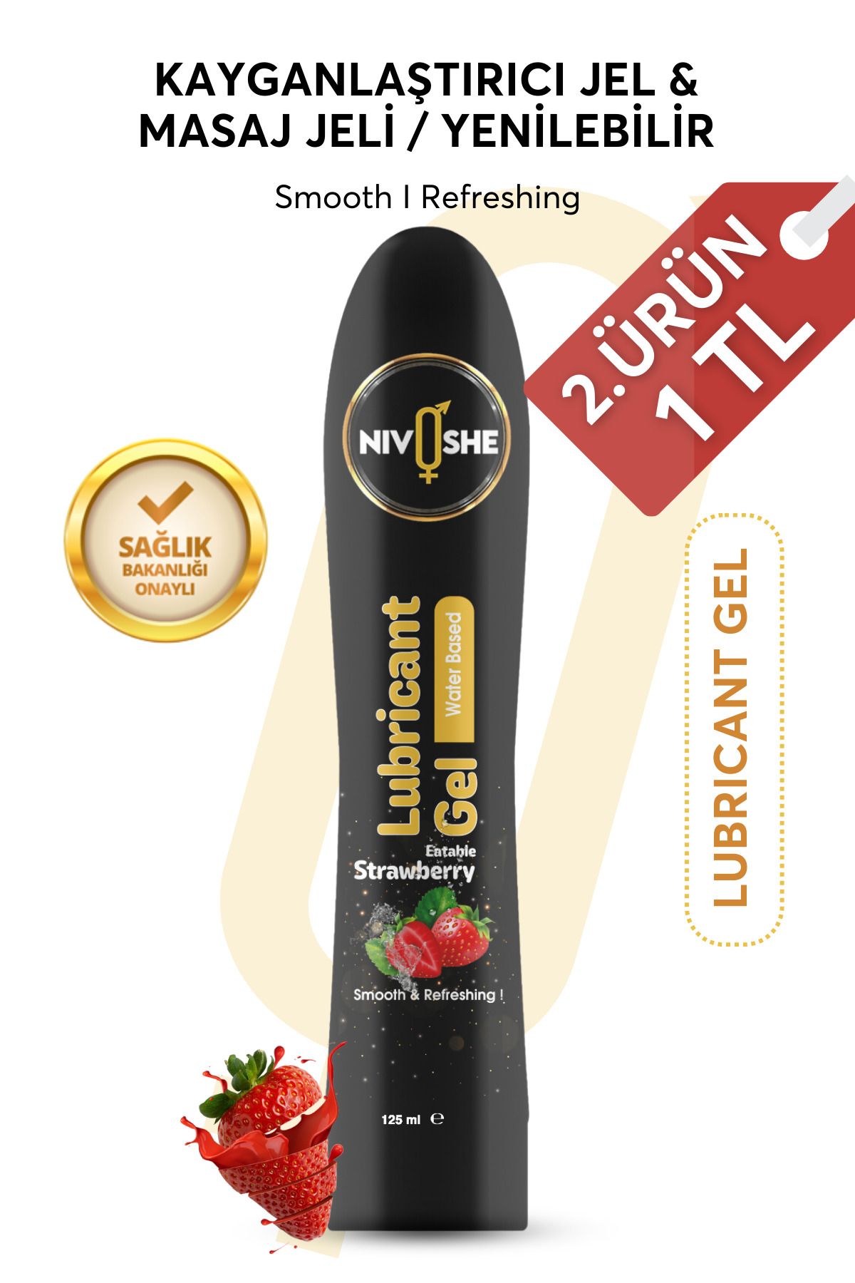 Premium Kayganlaştırıcı Jel 125 ml Lubricant Gel (ÇİLEK) Masaj Jeli Massage Gel