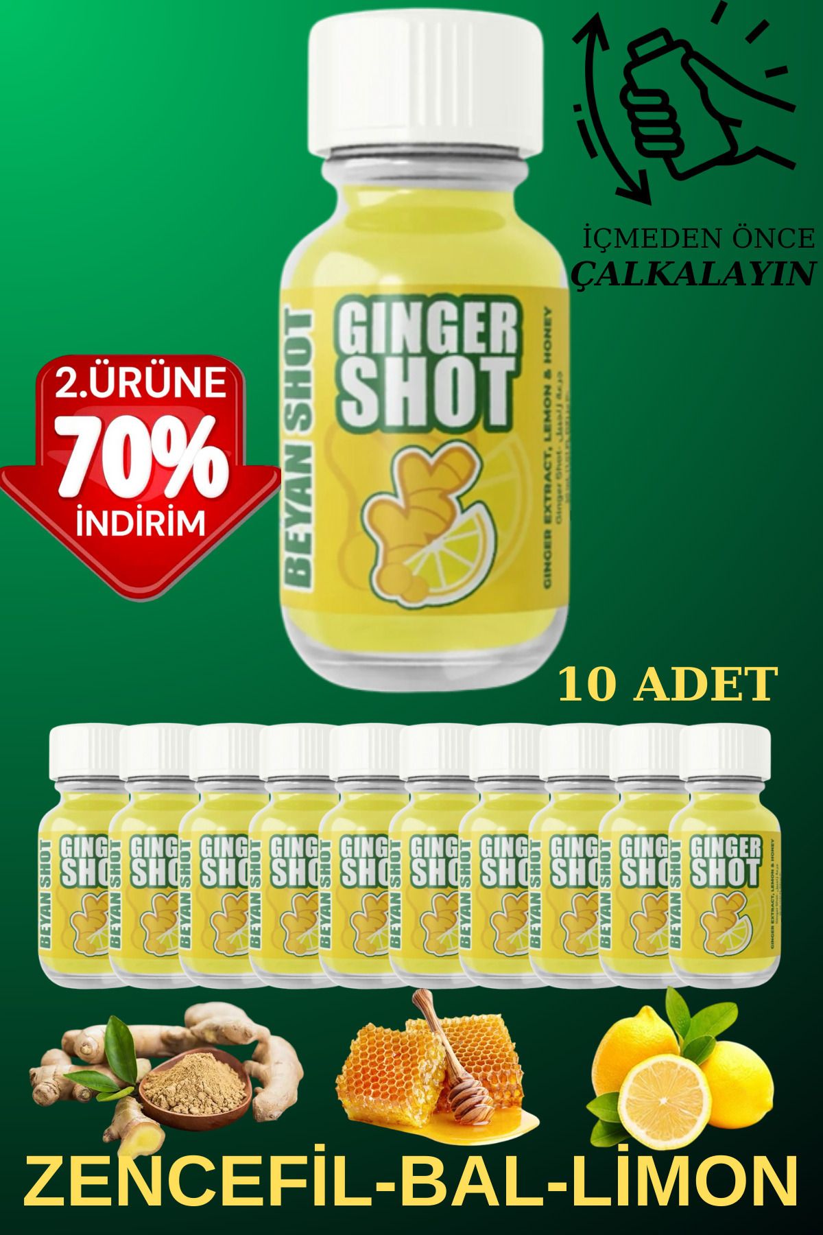 Ginger Shot Doğal Bitkisel Zencefil Shot 10 Adet (CAM ŞİŞELİ)