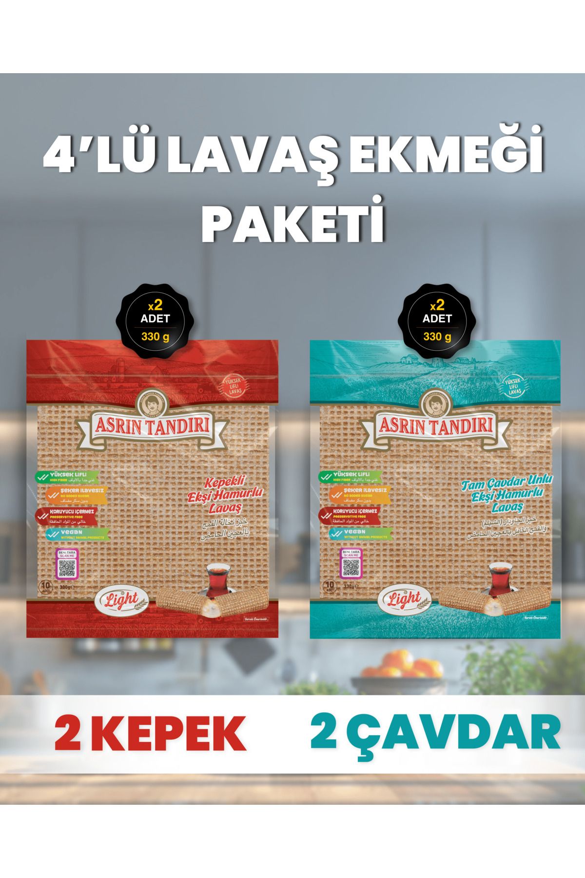 4’lü Paket (2ADET EKŞİ MAYALI KEPEKLİ 2 ADET EKŞİ MAYALI ÇAVDAR LAVAŞ EKMEĞİ PAKETİ)