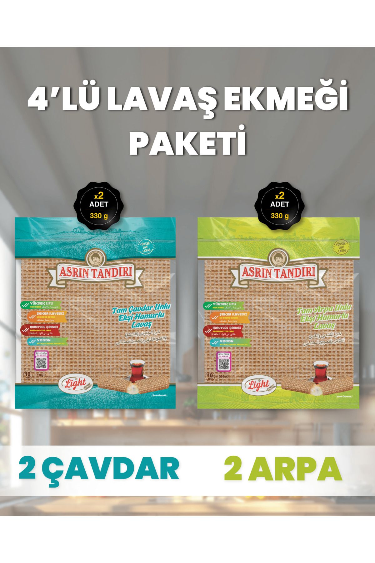 4’Lü Paket (2Adet Ekşi Mayalı Çavdar + 2 Adet Ekşi Mayalı Arpa Lavaş Ekmeği Paketi)