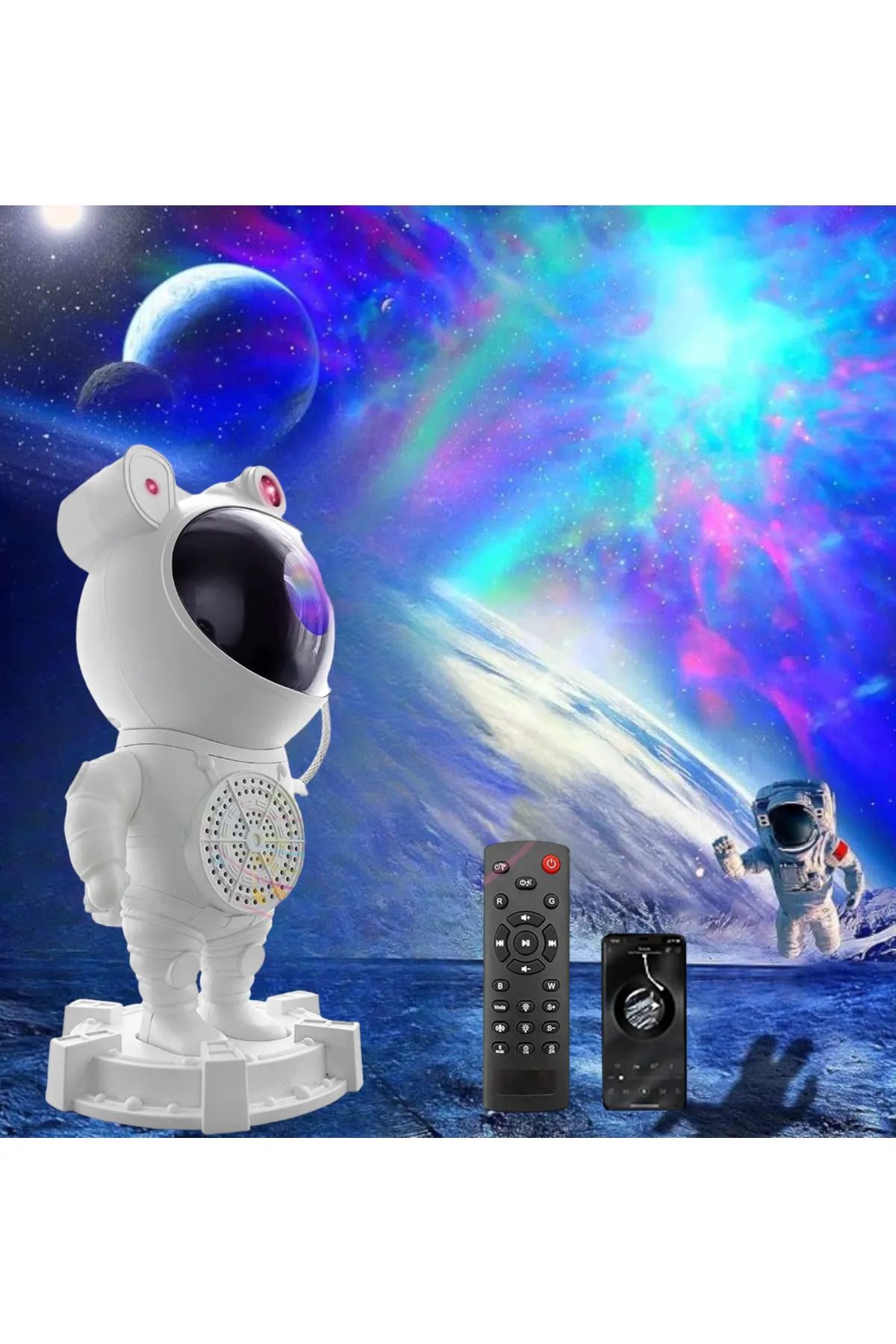 Astronot Projektör Gece Masa Lambası  Bluetooth Hoparlör Galaxy Bulutsusu Ay Tavan Gökyüzü