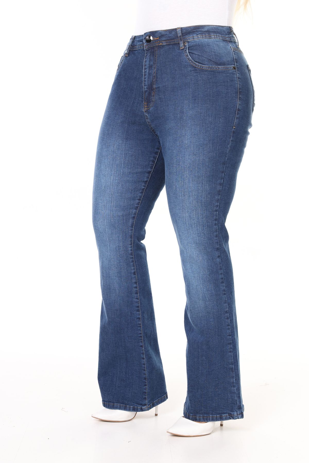 Ispanyol Paça Likralı Büyük Beden Jeans Pantolon