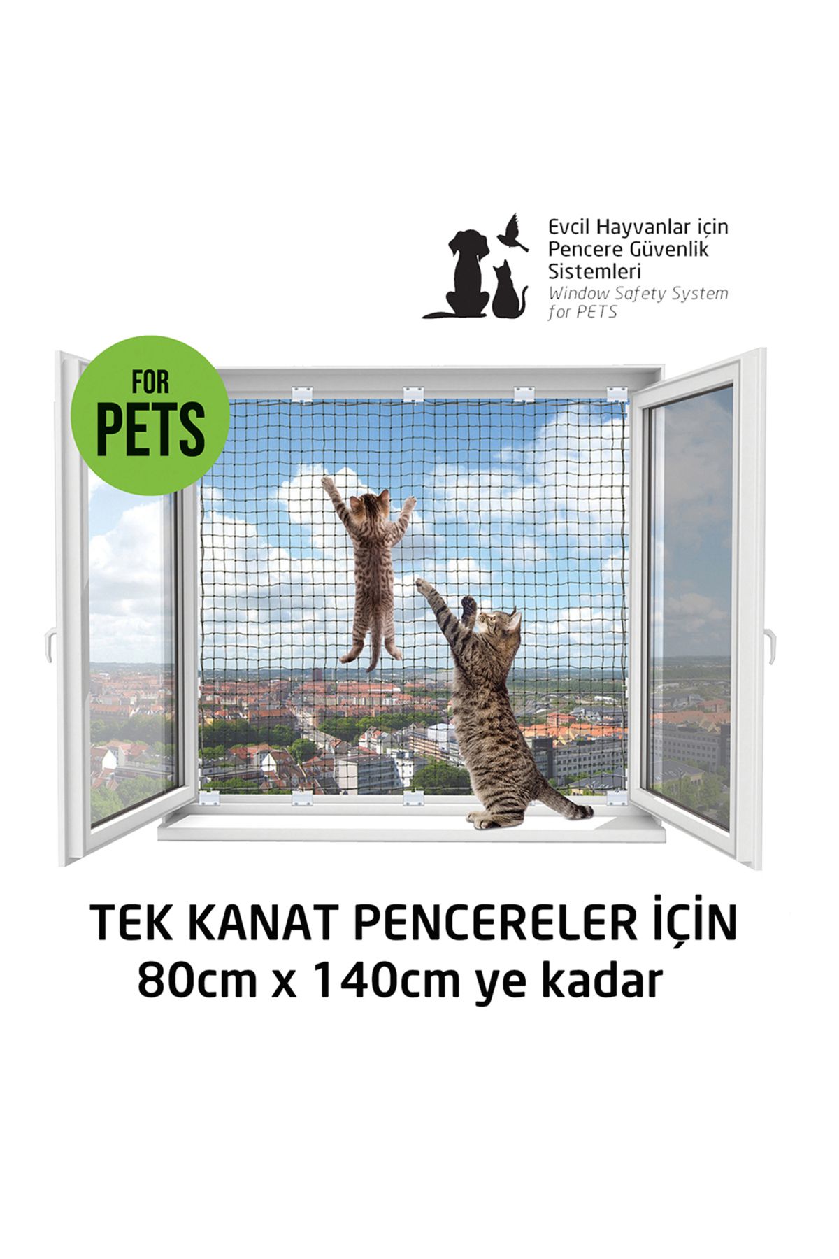 Pets – Kediler Için Pencere Güvenlik Ağı (80 X 140 CM YE KADAR) – Tek Kanat Kutu