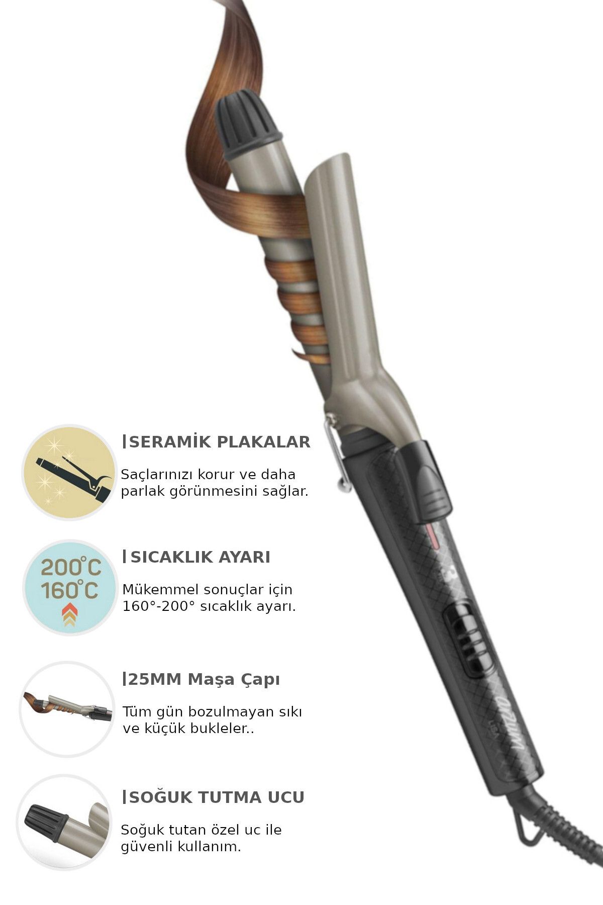 AR5027 Lisa 25mm Seramik Plaka Saç Maşası - Siyah