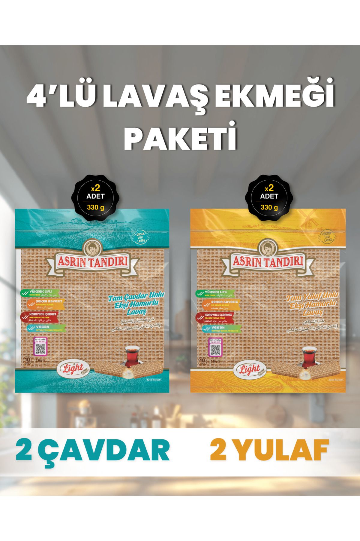 4’Lü Paket (2Adet Ekşi Mayalı Çavdar + 2 Adet Ekşi Mayalı Yulaf Lavaş Ekmeği Paketi)