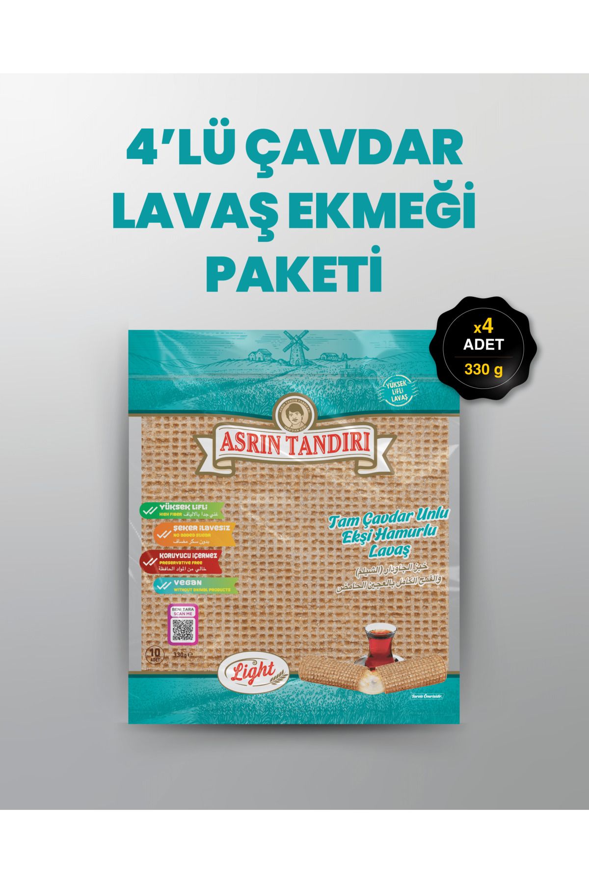 40 Adet Lavaş 4 Paket Ekşi Mayalı Çavdar Lavaş Ekmeği (DİYABETİK EKMEK) (1PKT 350 GR) 4x350 Gr.
