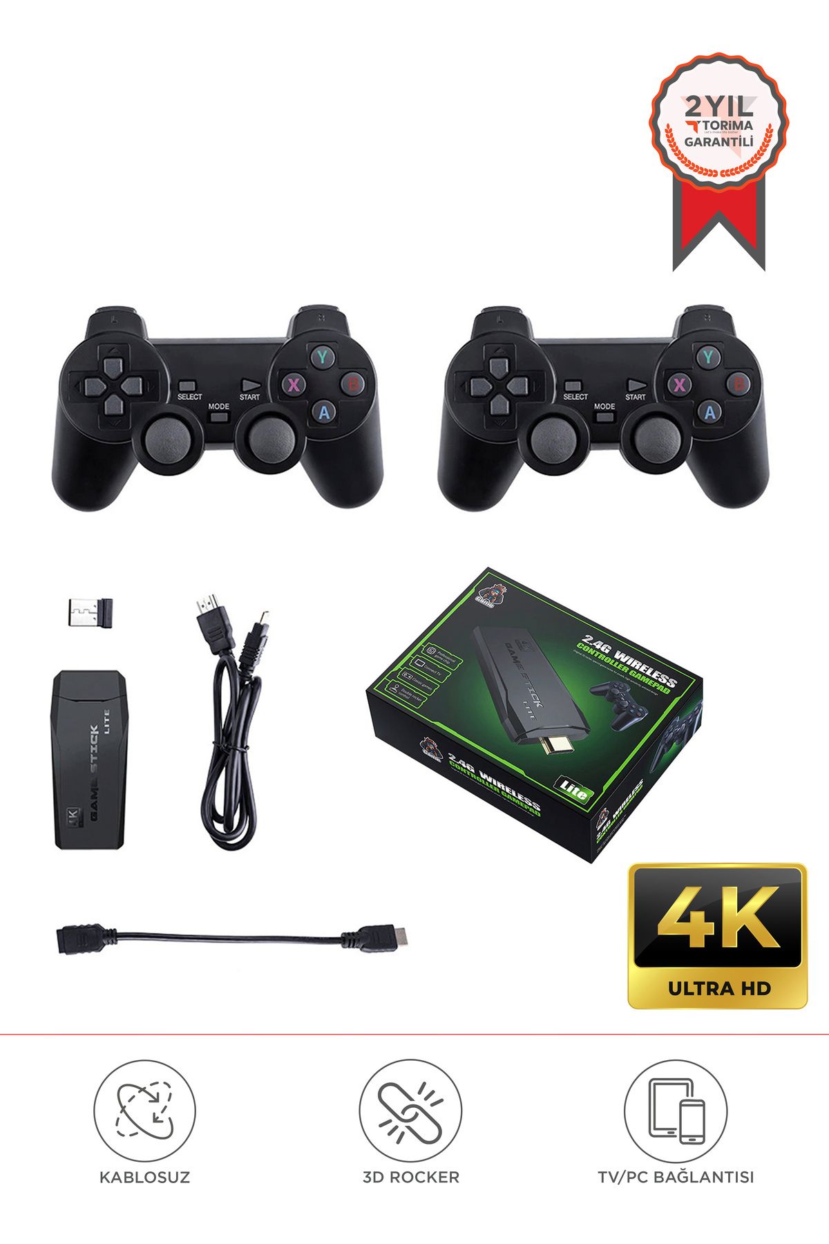 Gc-05 Siyah 2.4g Nostaljik Çift Kablosuz Atari Denetleyici Video Oyun Konsolu