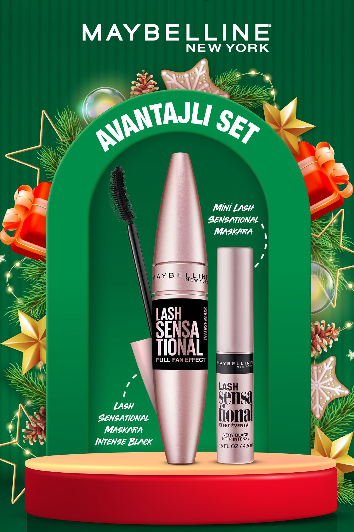 Maybelline Lash Sensational Maskara Intense Black Siyah & Mini Lash Sensational Maskara