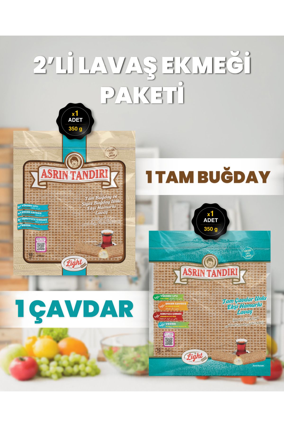 1 Paket Ekşi Mayalı Tam Buğday Lavaş Ekmeği 1 Paket Ekşi Mayalı Çavdar Lavaş Ekmeği