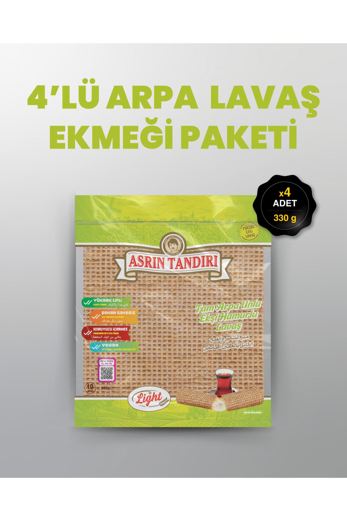 40 Adet Lavaş 4 Paket Ekşi Mayalı Arpa Lavaş Ekmeği (Diyabetik Ekmek) (1Pkt 350 Gr) 4X350 Gr.