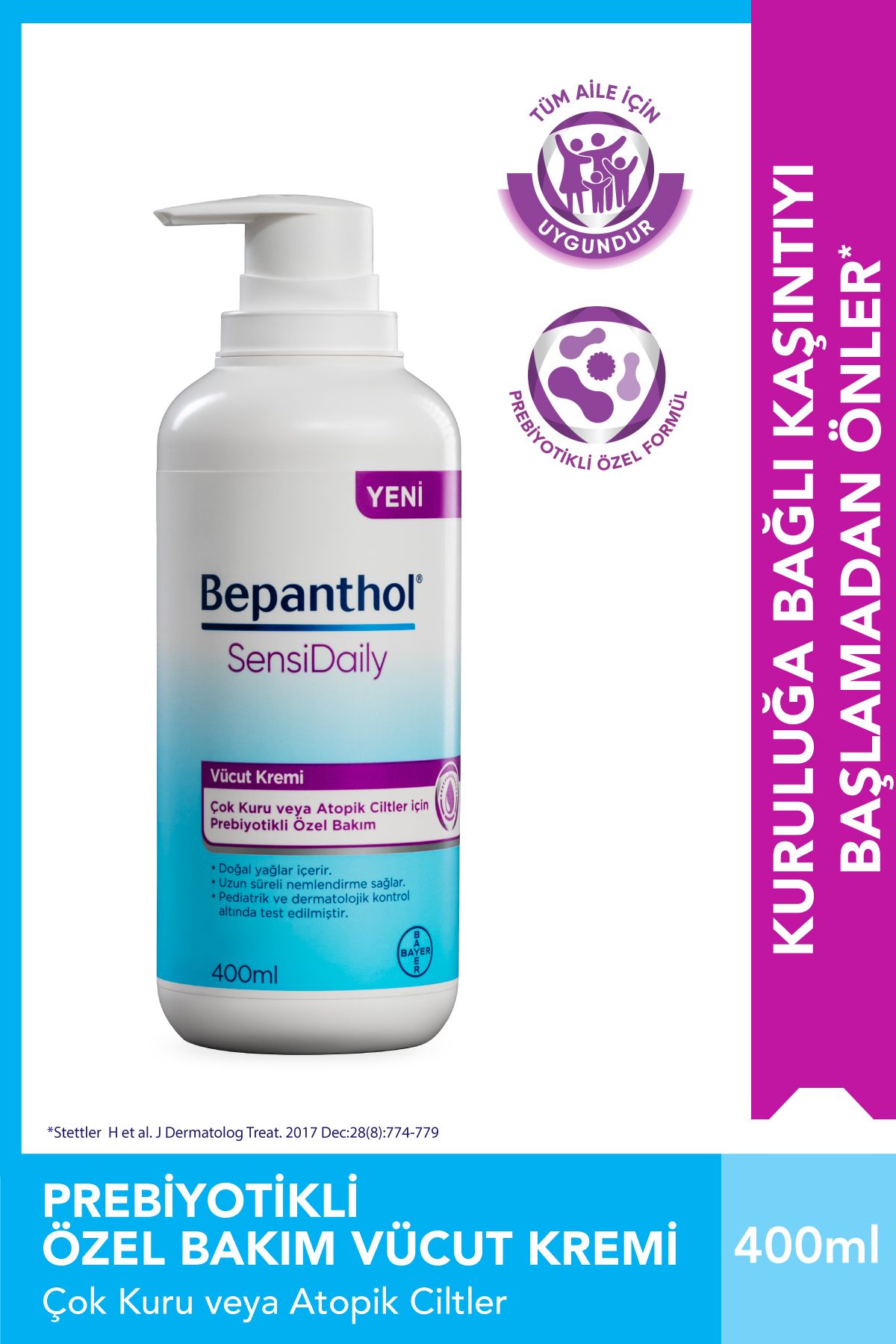 Sensidaily Pompalı Günlük Vücut Bakım Kremi 400ml Çok Kuru Atopik Ciltler, Günlük Yoğun Nemlendirici