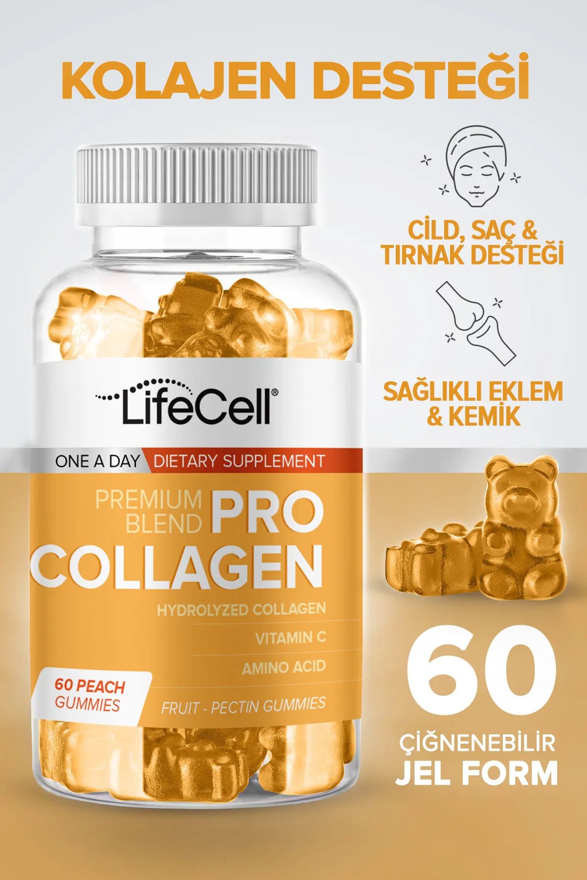 Pro Collagen - 60 Adet Gummie Hidrolize Kolajen Ve Vitamin C Içeren Cilt Bakım Gıda Takviyesi