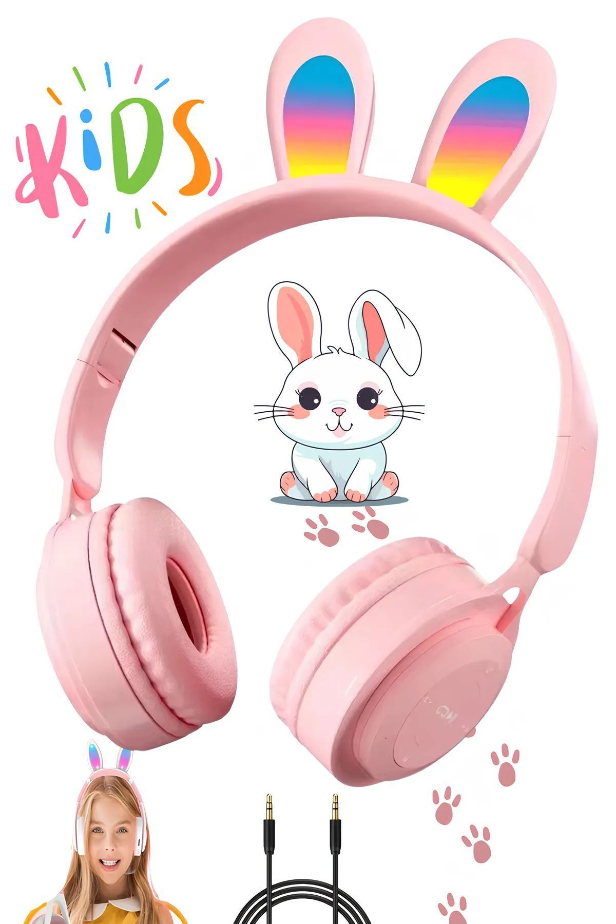 A Kalite Vilya Kedi Kulağı Detaylı Uyumlu Bluetooth Kablosuz Kulaklık Çocuk Oyuncu Lila