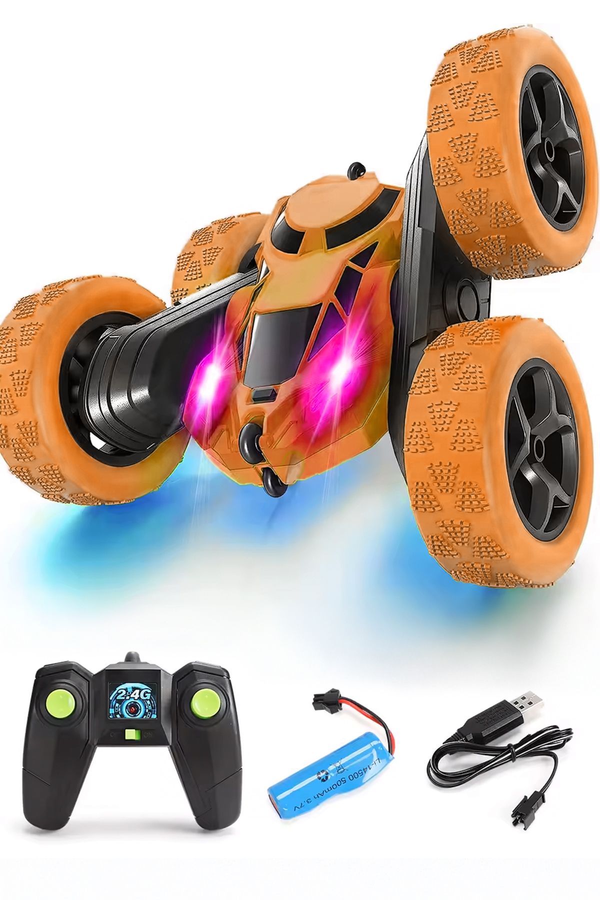 Uzaktan Kumandalı 360° Akrobasi Arabası- Şarjlı, Çift Taraflı, Hızlı Ve Led Işıklı Stunt Rc Araba