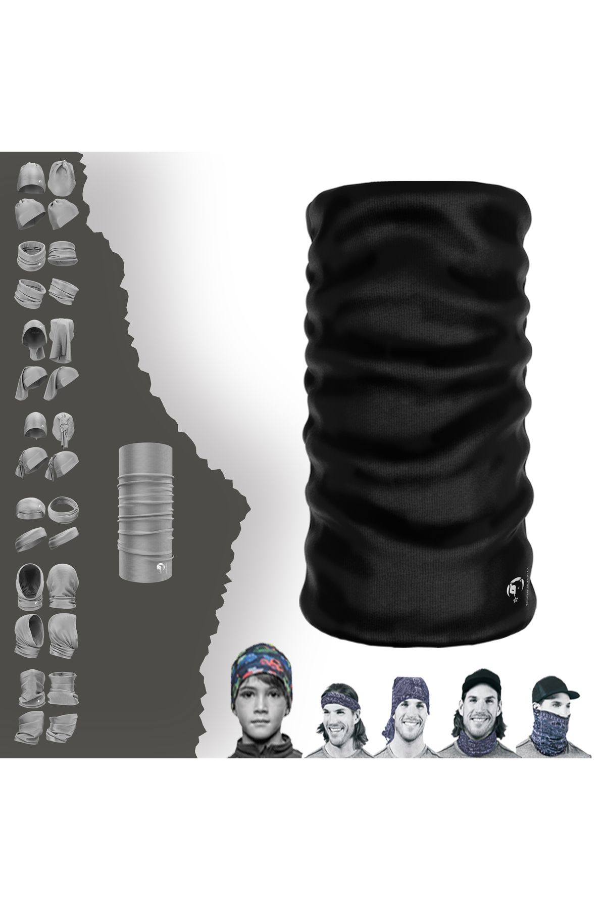 Siyah Kask Içi Maske Dikişsiz Tüp Boyunluk Bandana Saç Bandı Toka Bone