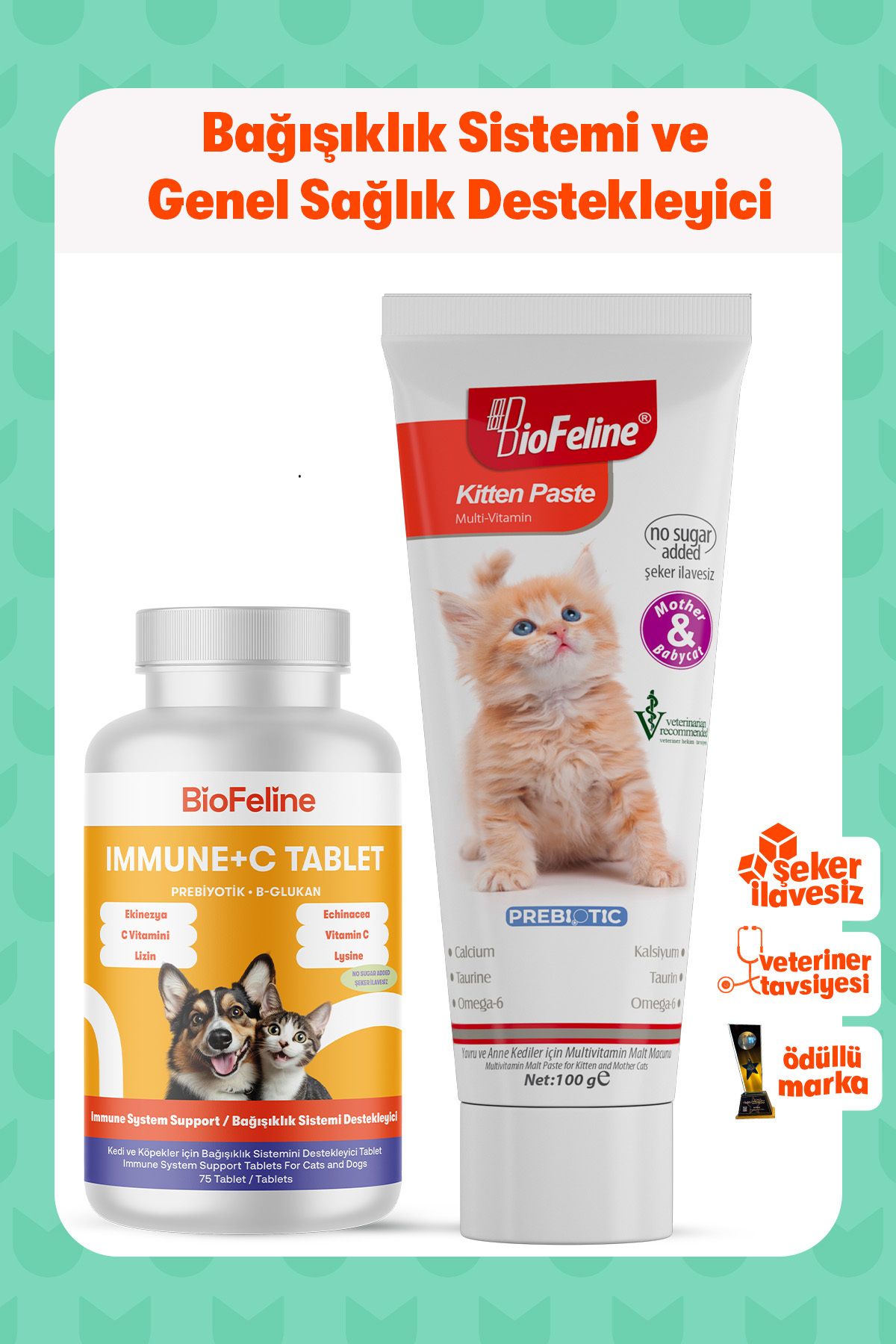 Yavru Kediler İçin Bağışıklık ve Genel Sağlık Destek Seti: Kitten Paste ve Immune C