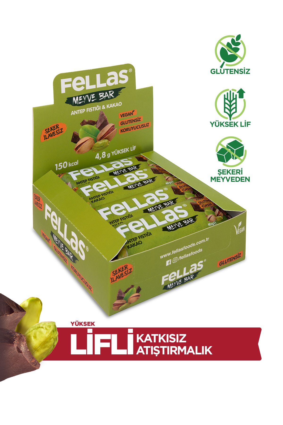Meyve Bar - Antep Fıstıklı Ve Kakaolu 40 Gr X 12 Adet