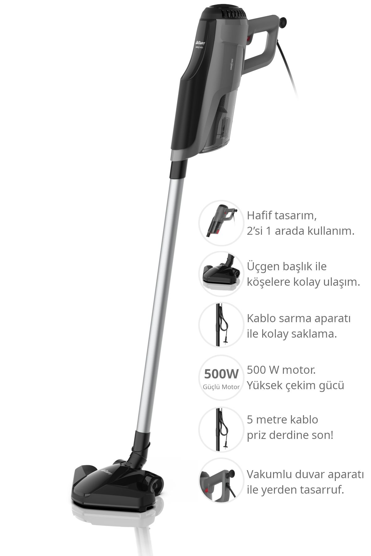 AR4111 Gırgır Neo 2'si 1 Arada Toz Torbasız Dikey Elektrikli Süpürge-Siyah