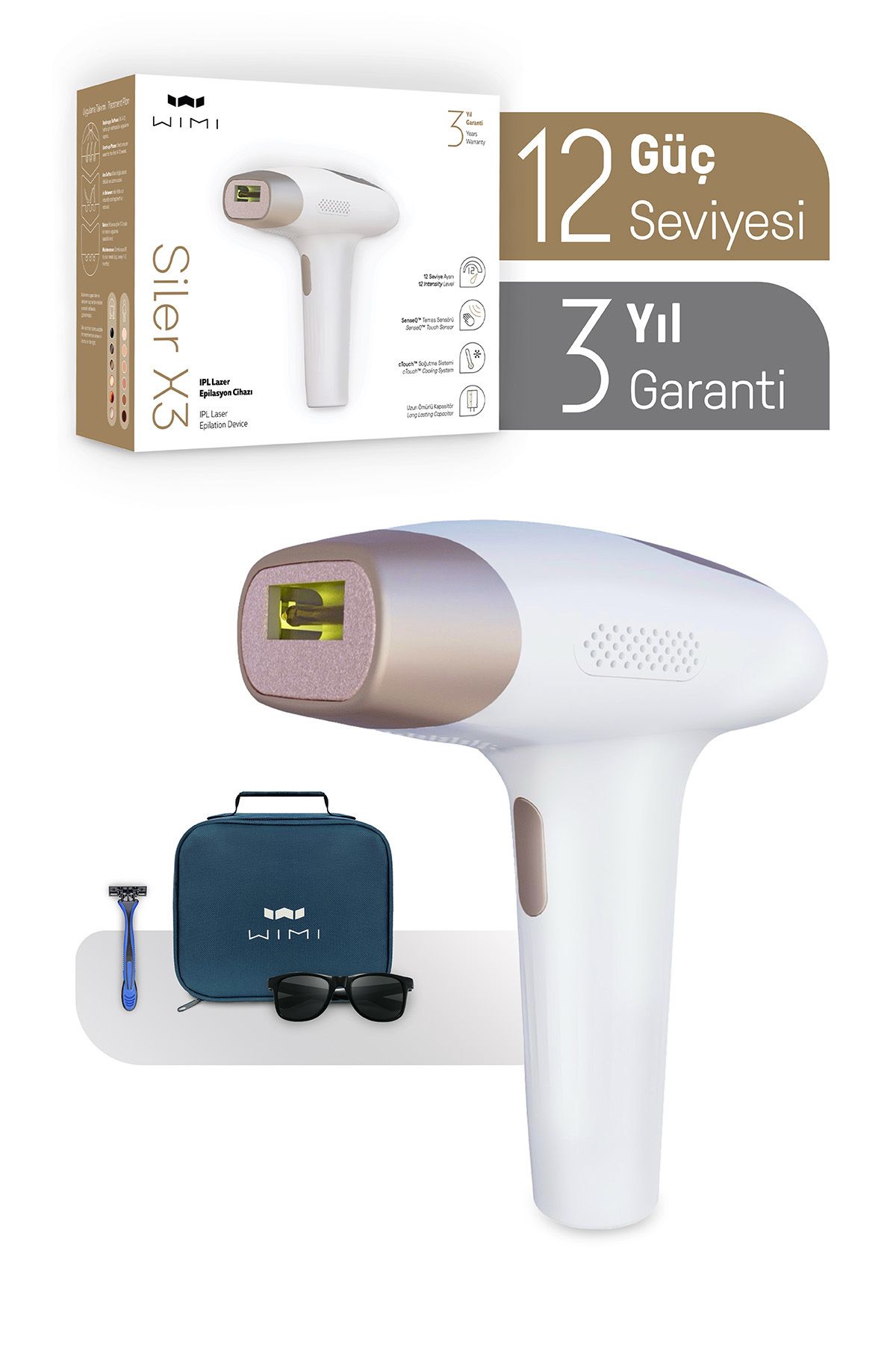 Ipl Buz Lazer Epilasyon Aleti Tüy Alma Cihazı, 12 Kademeli, 999.900 Atım Otomatik/manuel, çantalı