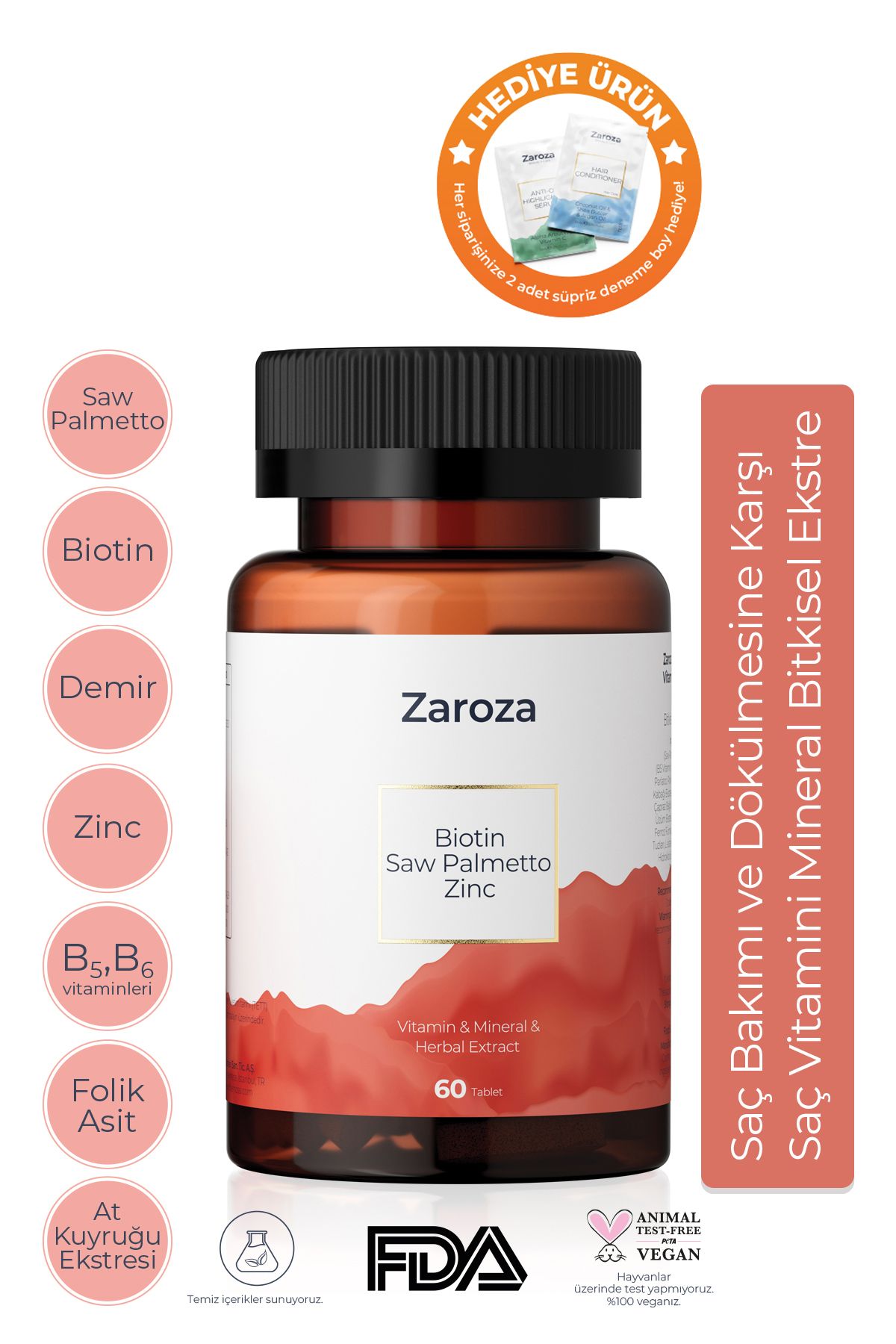 Saç Bakımı Ve Saç Dökülmesine Karşı Saç Vitamini Mineral Bitkisel Ekstre, Saw Palmetto Biotin Çinko