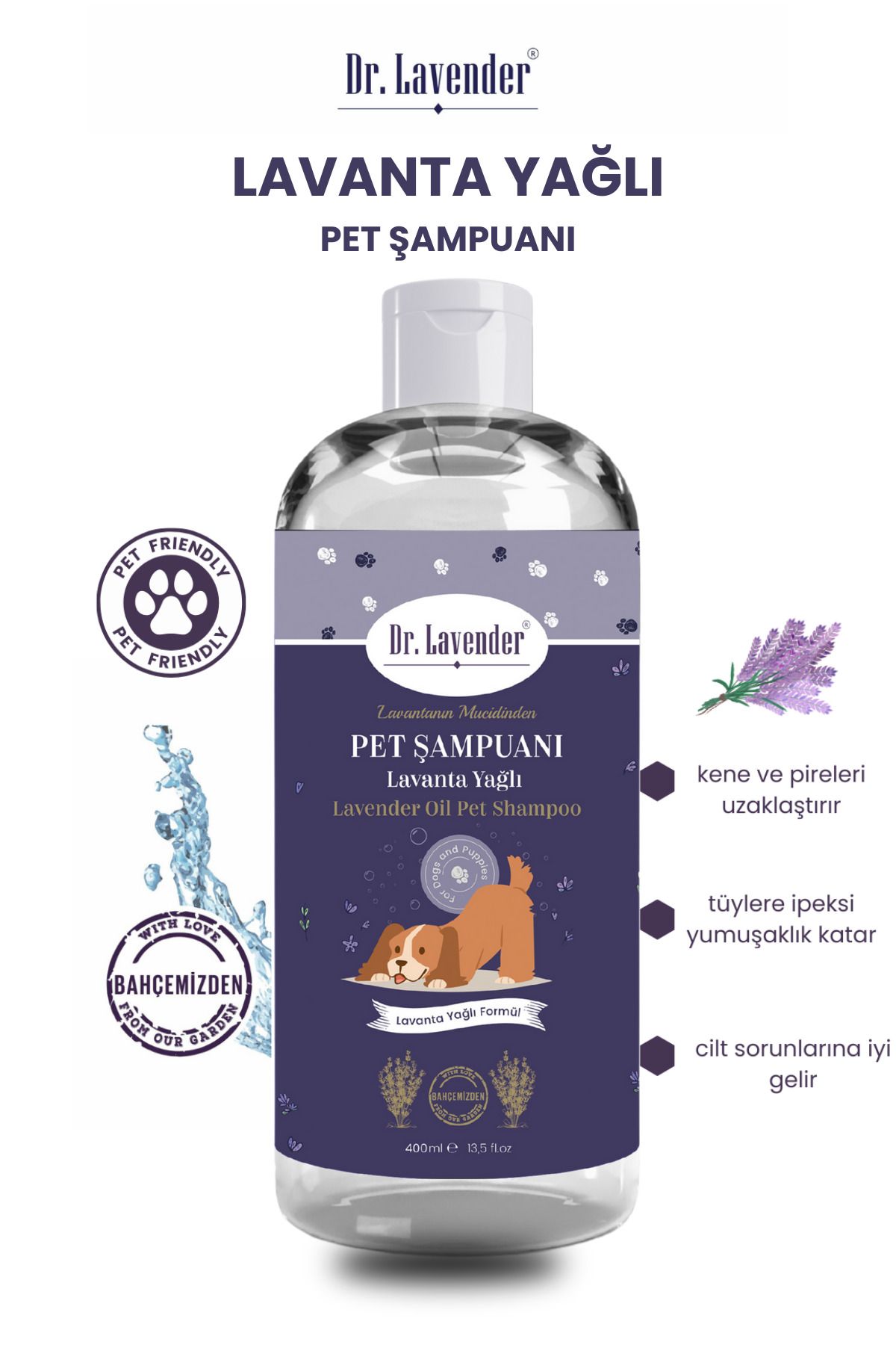 Dr. Lavender Saf Lavanta Yağlı Pet Şampuanı 400 ml Koku Giderici Tüy Dökme Önleyici Köpek Şampuanı