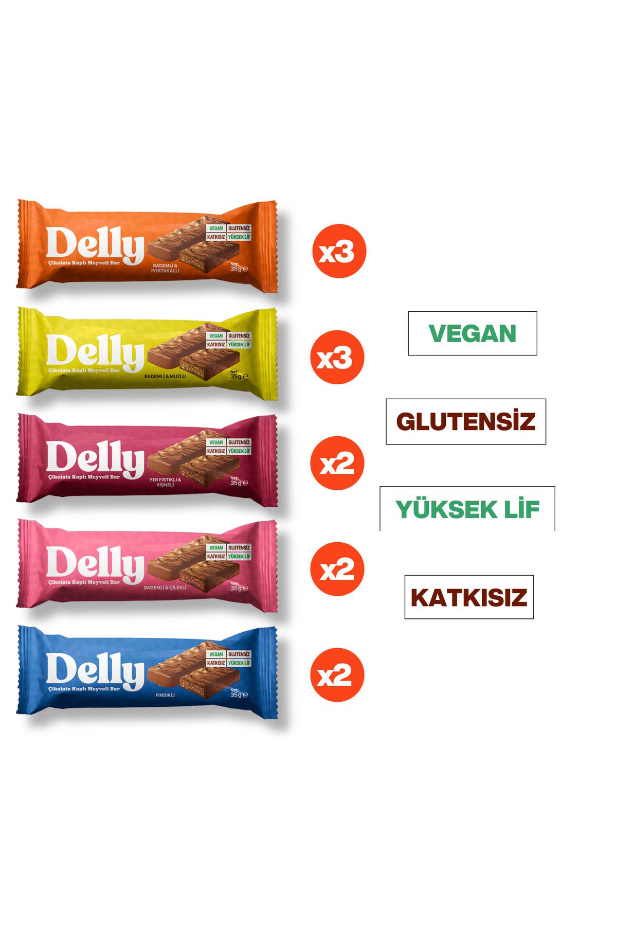 12 Adet Çikolata Kaplı - Vegan Meyveli Bar - Karışık Kutu 35g
