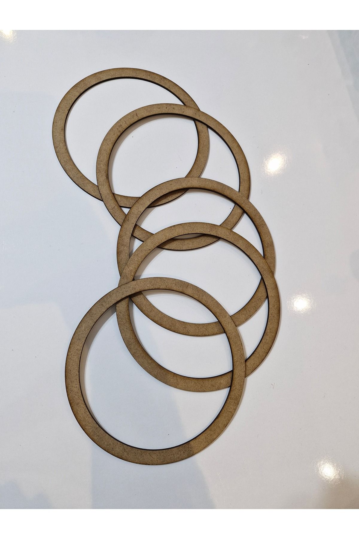 Ham Mdf Vidasız 22cm Çapında 5'li Kasnak Seti 3mm-kalınlık-düş Kapanı Ve Makrome Örgü Çemberi Kasnak