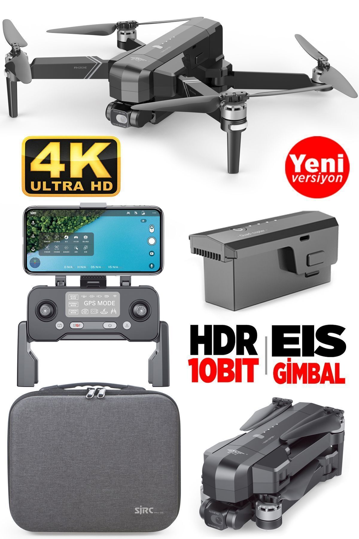 F11 Pro 4k Kameralı Drone Seti 1.5 Km Menzil 26 Dakika Uçuş Süresi Çanta Hdr10