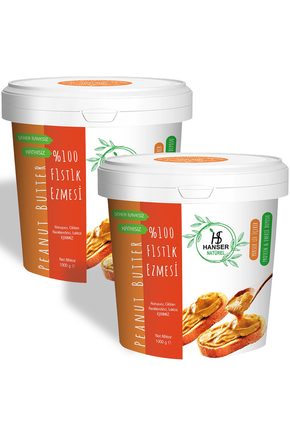 Natürel %100 Fıstık Ezmesi 2 Kg Şeker Ilavesiz, Katkısız, Taze Çekim (2 X 1000 GR)