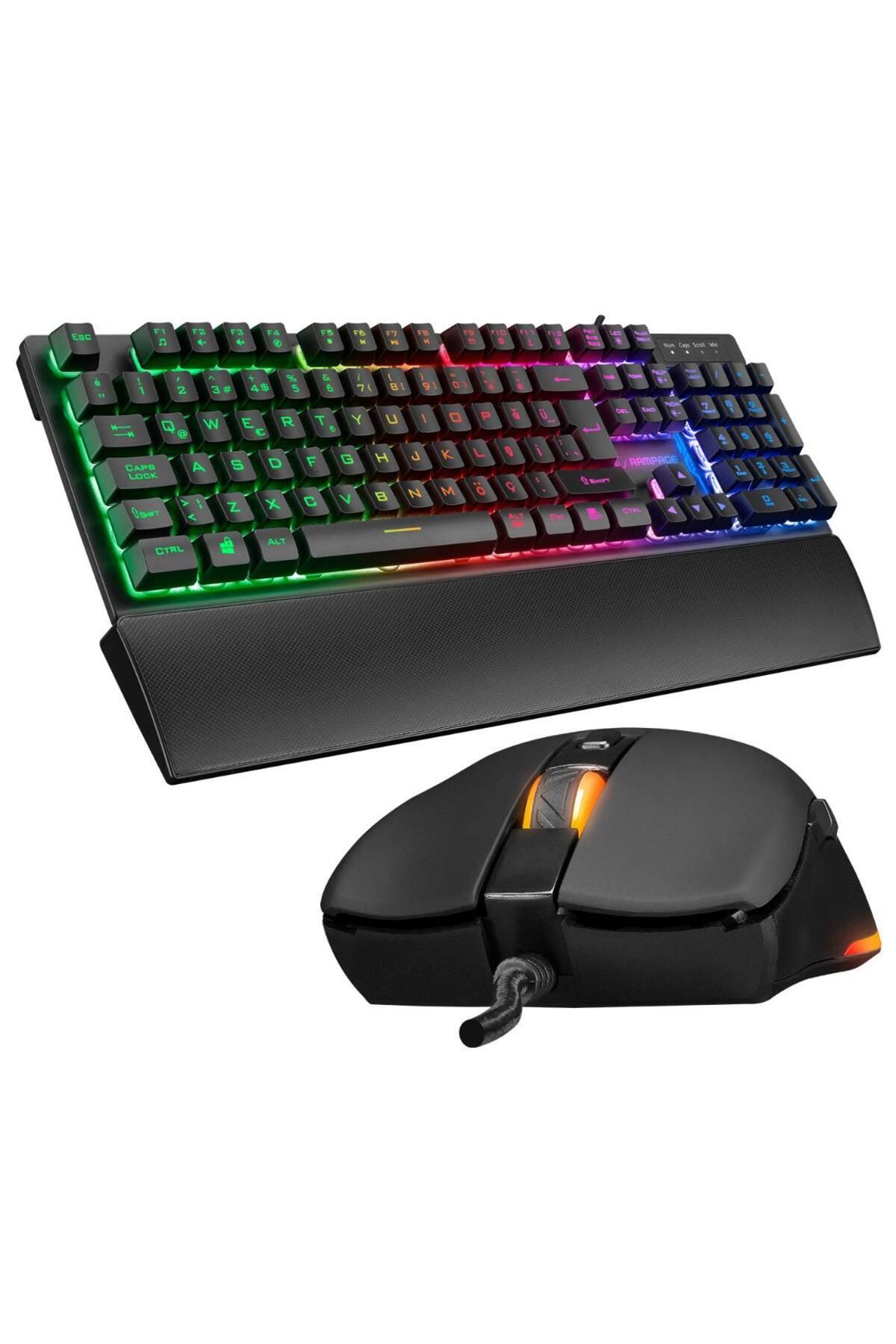 Km-rx7 Fortuna Gökkuşağı Aydınlatmalı Usb Gaming Combo Q Gaming Klavye 6400 Dpi Mouse