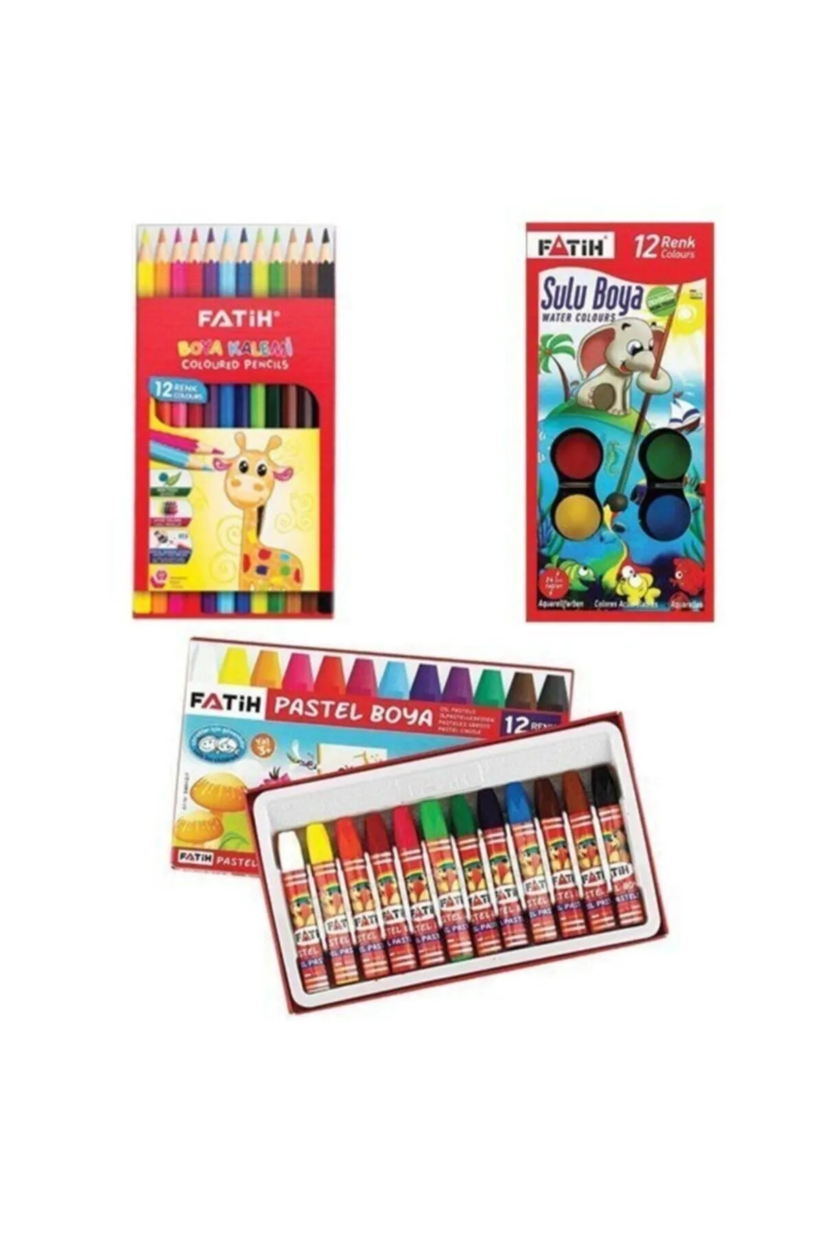 Okul 3 'lü Boya Seti -12'li Kuru Boya 12'li Pastel Boya 12'li Sulu Boya