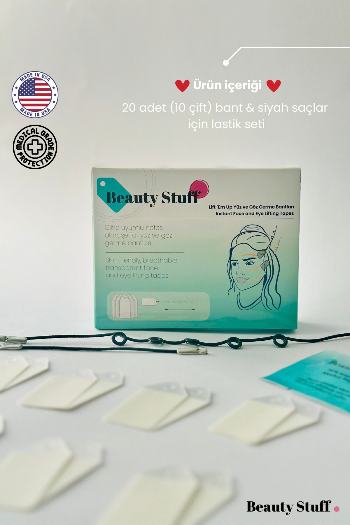 Siyah Lastikli Yüz & Göz Germe Bantları (20'Lİ PAKET)