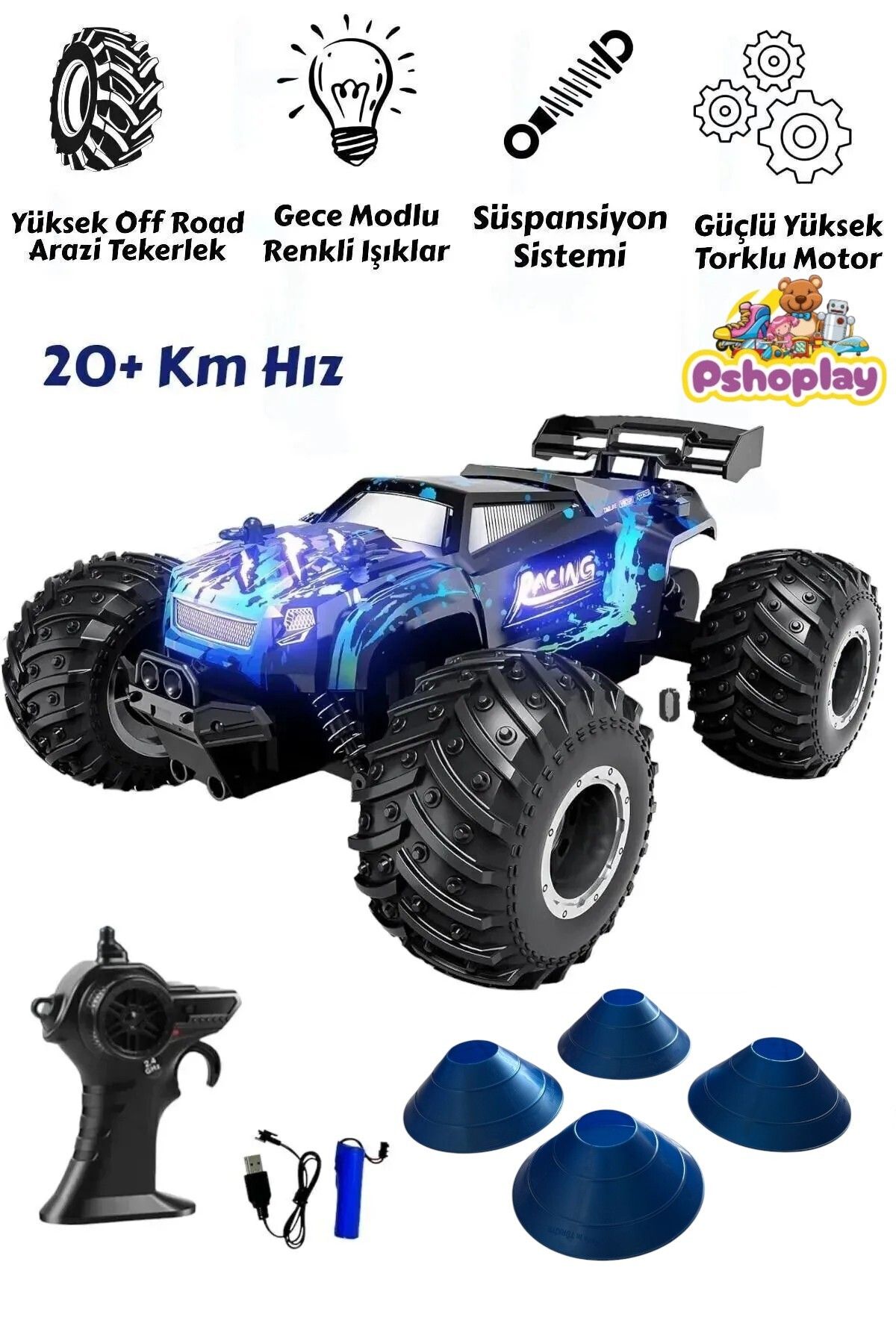 Uzaktan Kumandalı 1:18 Off-road Araba – Şarjlı, Yüksek Hızlı, Dayanıklı 4’lü Parkur Konisi Seti