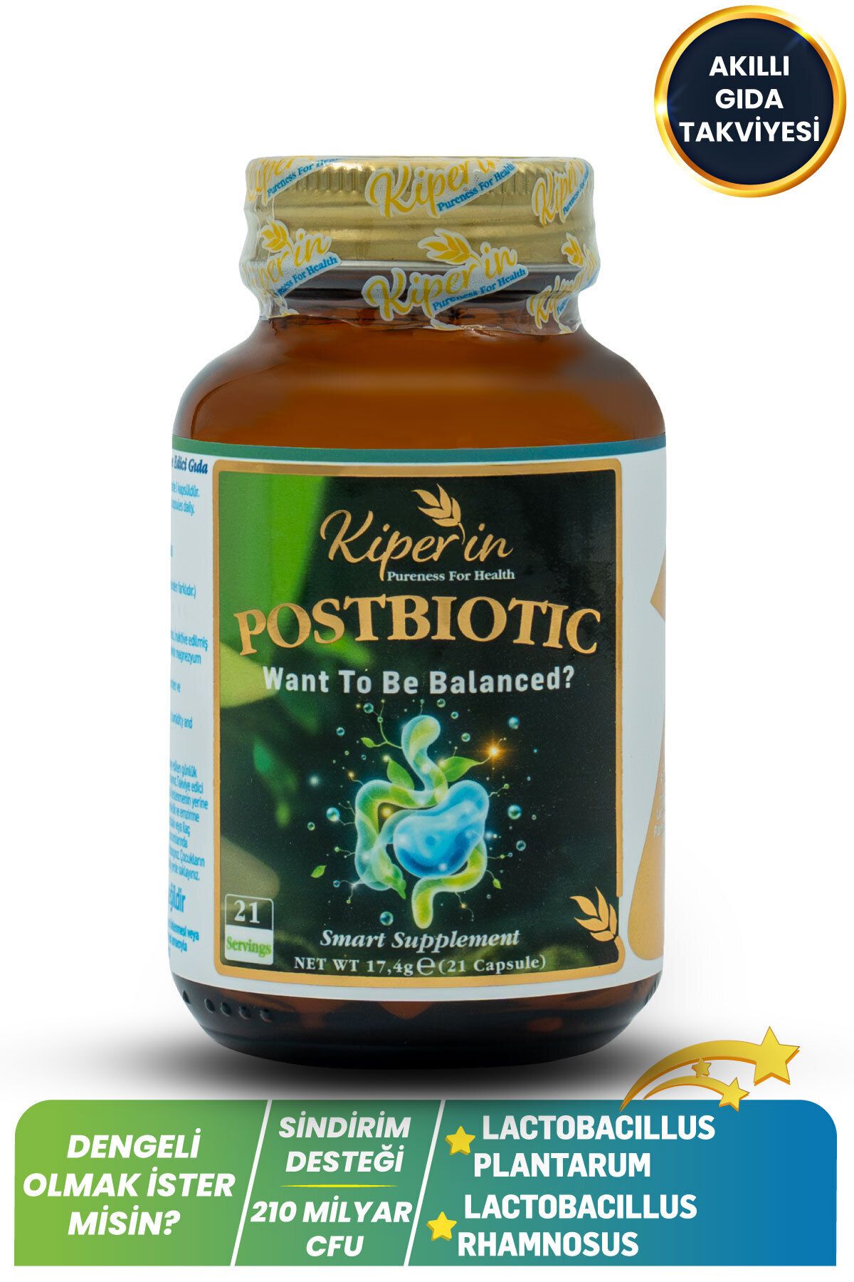 Postbiyotik 210 Milyar Cfu Rhamnosus & Plantarum Sindirim (21Kapsül & 700mg) | Akıllı Gıda Takviyesi