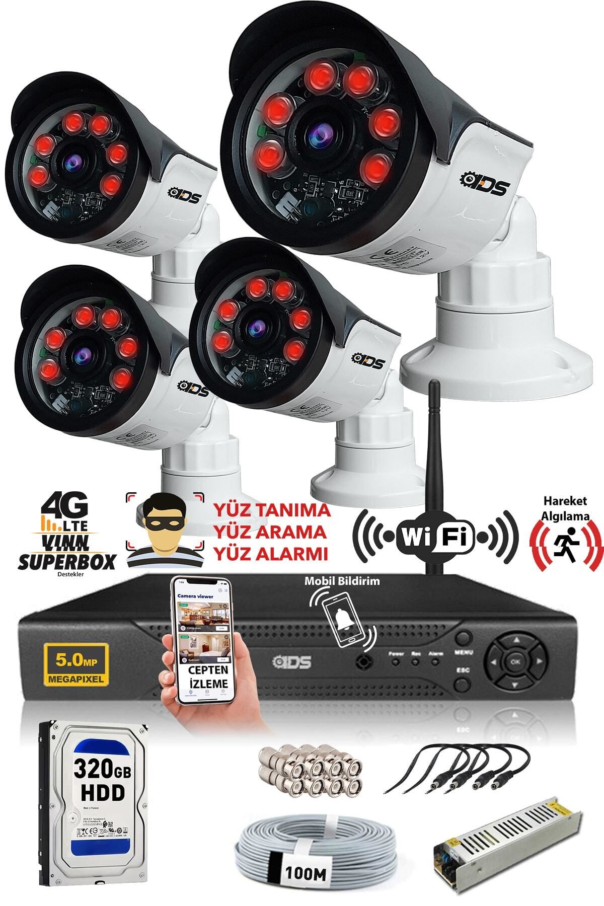 4 Kameralı Set - 5MP Sony Lensli Full Hd Gece Görüşlü Güvenlik Kamerası Sistemi - Cepten Izle